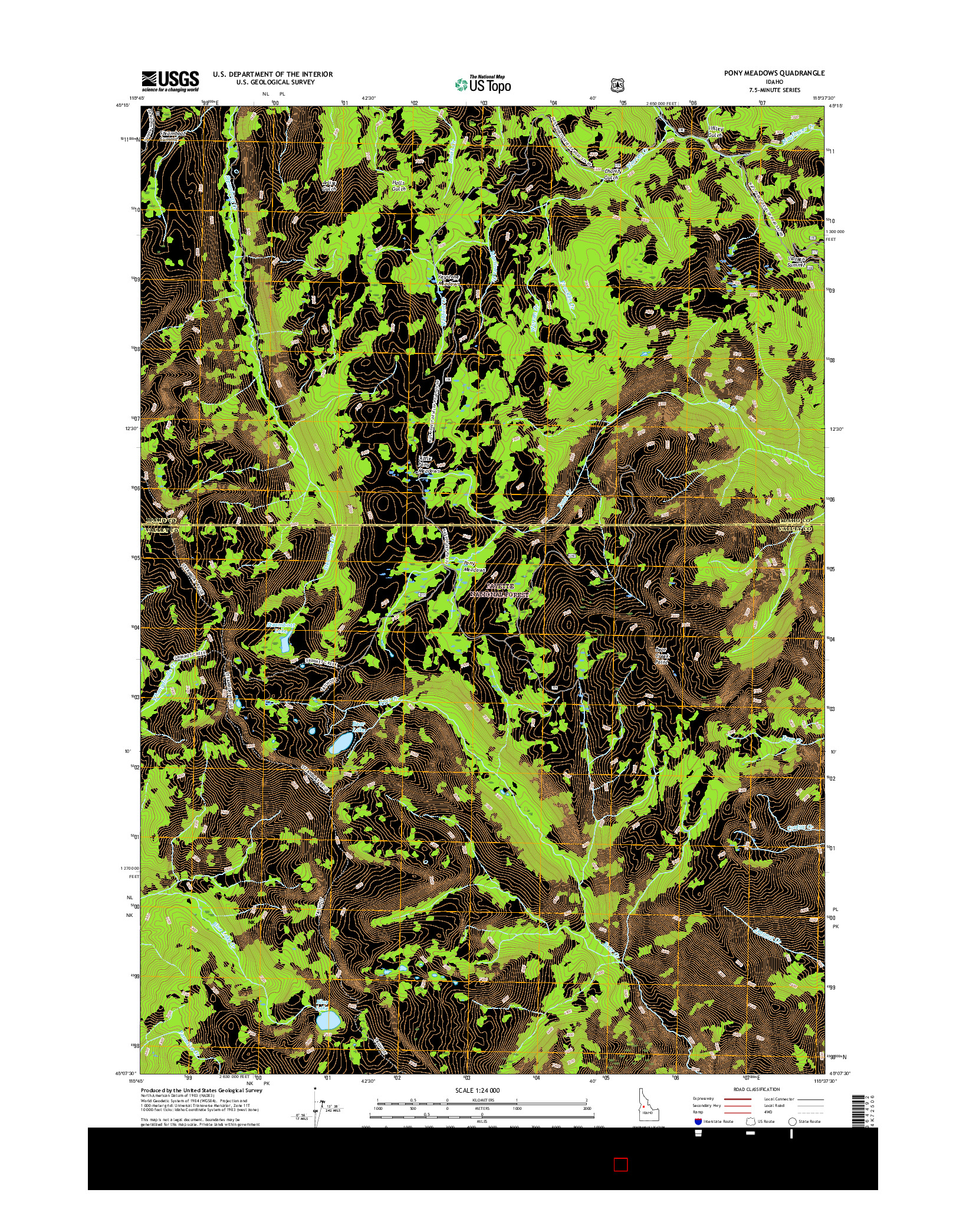USGS US TOPO 7.5-MINUTE MAP FOR PONY MEADOWS, ID 2017