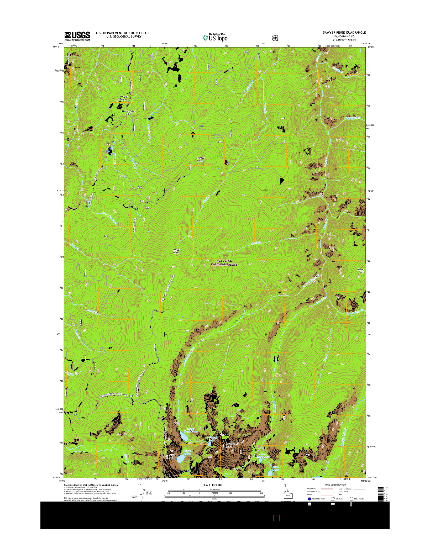USGS US TOPO 7.5-MINUTE MAP FOR SAWYER RIDGE, ID 2017