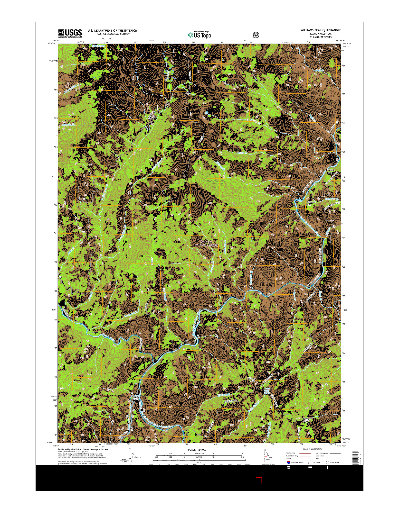 USGS US TOPO 7.5-MINUTE MAP FOR WILLIAMS PEAK, ID 2017