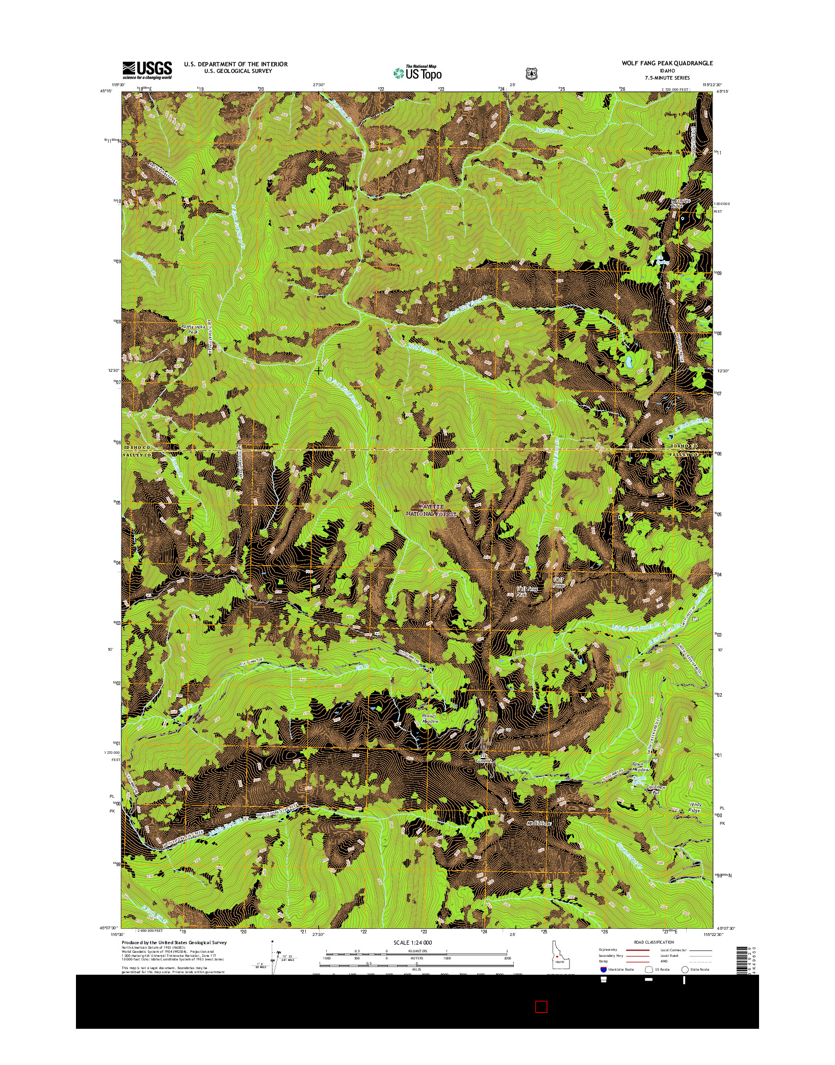 USGS US TOPO 7.5-MINUTE MAP FOR WOLF FANG PEAK, ID 2017