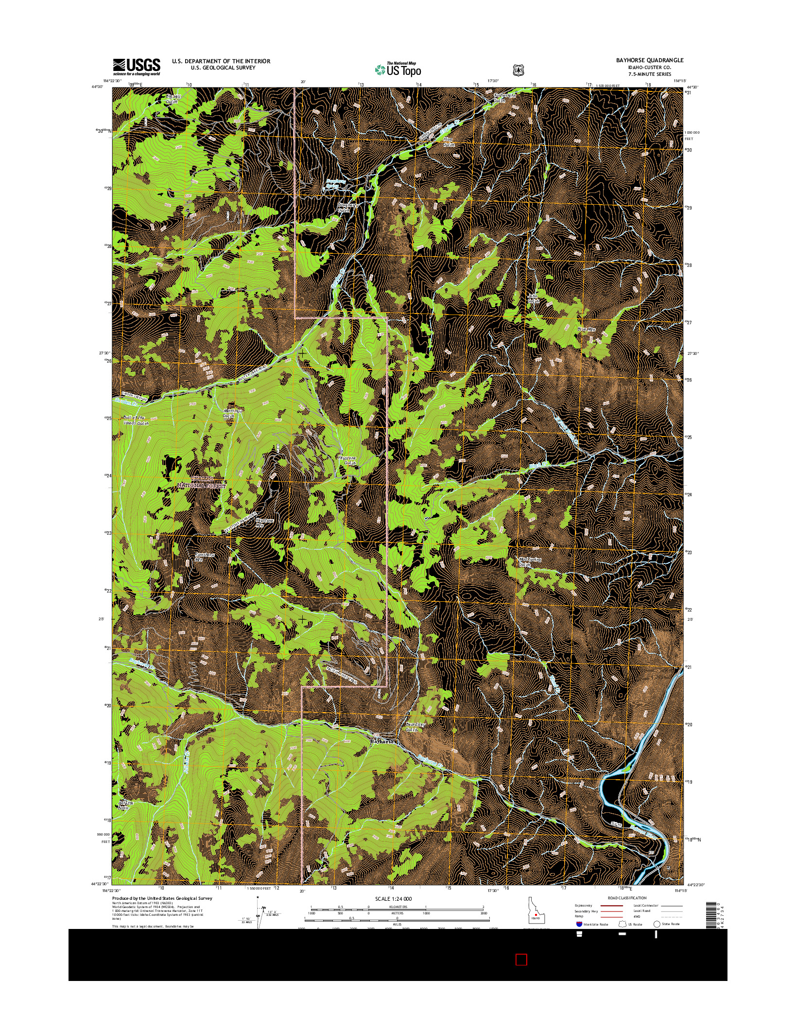 USGS US TOPO 7.5-MINUTE MAP FOR BAYHORSE, ID 2017