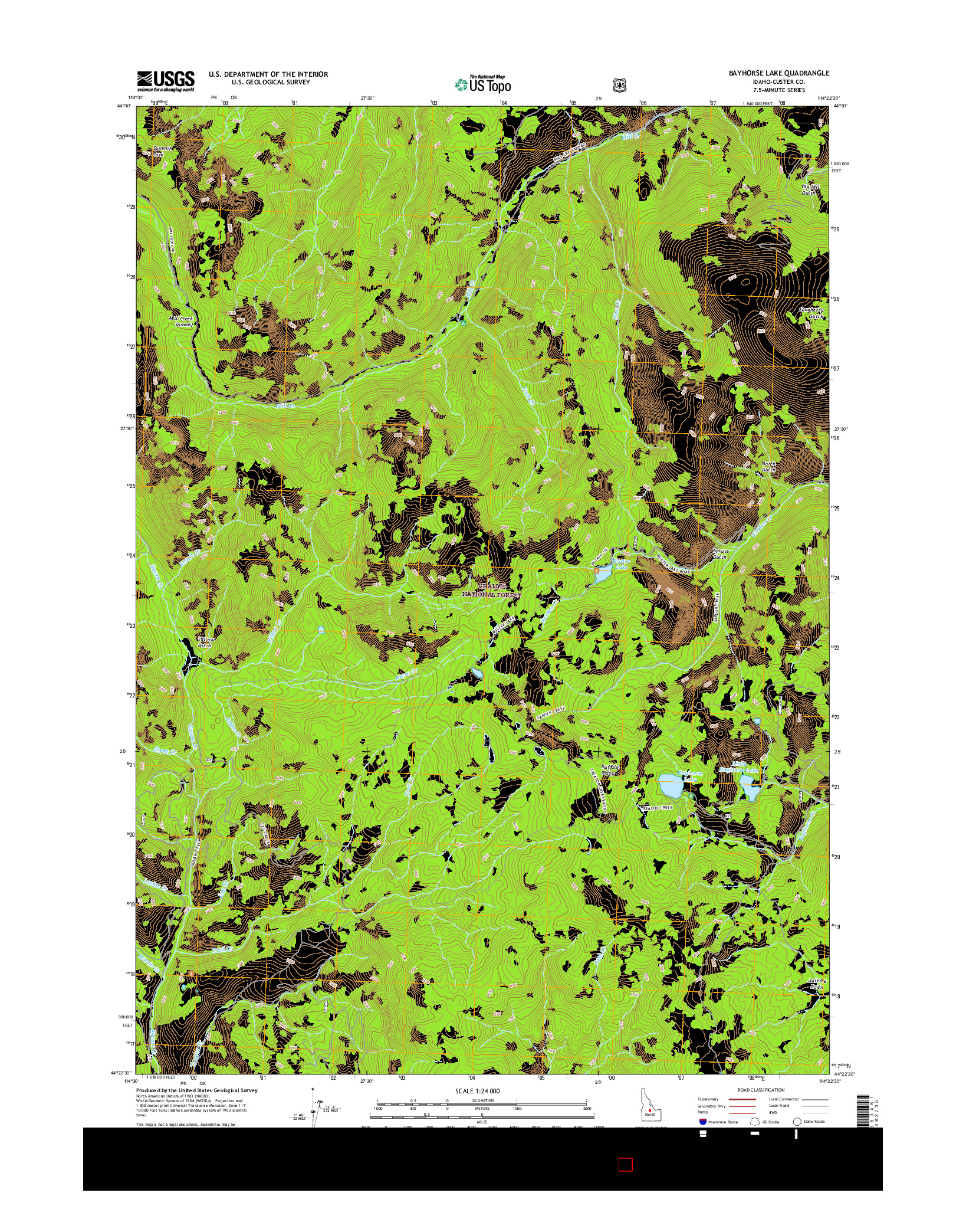 USGS US TOPO 7.5-MINUTE MAP FOR BAYHORSE LAKE, ID 2017