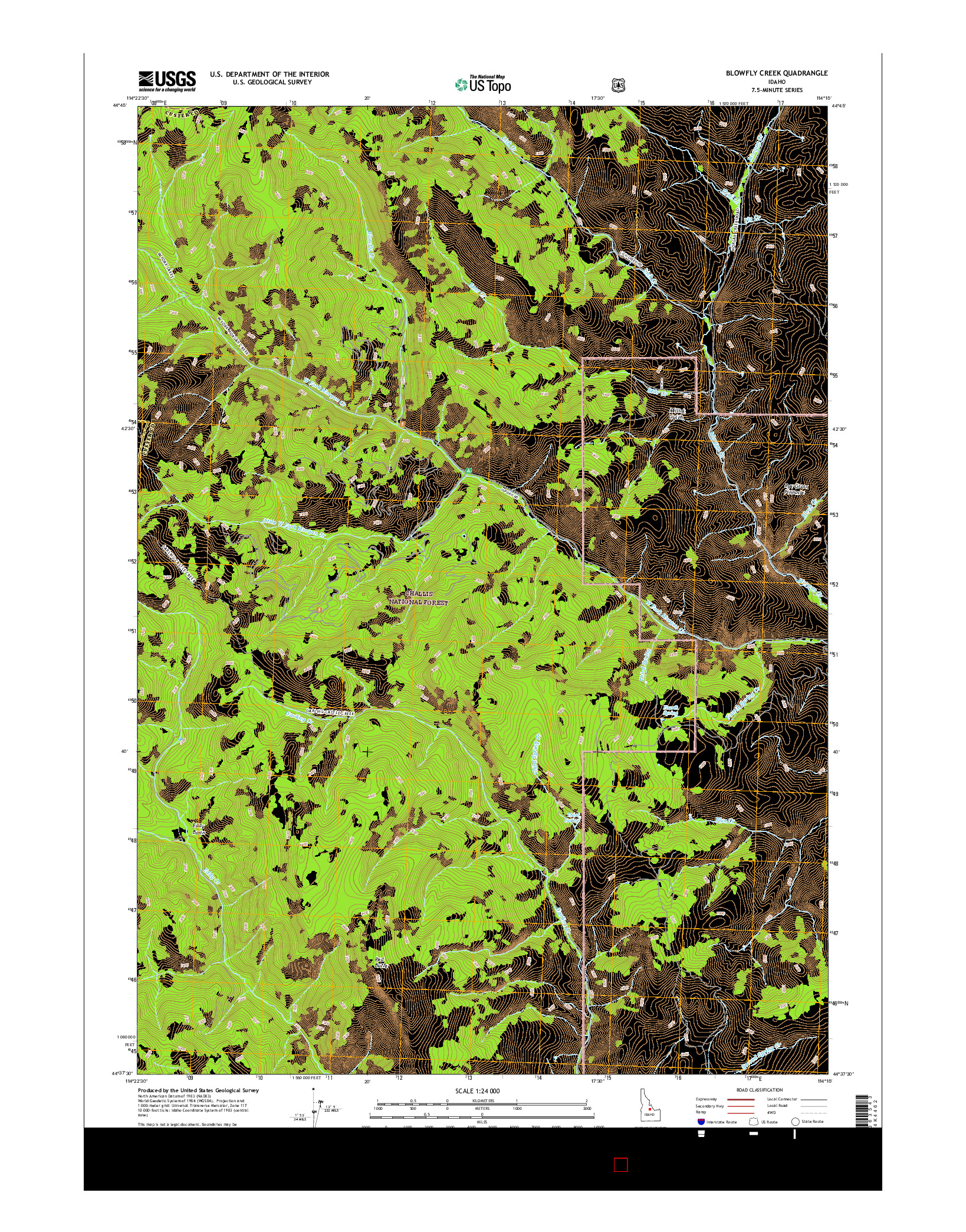 USGS US TOPO 7.5-MINUTE MAP FOR BLOWFLY CREEK, ID 2017