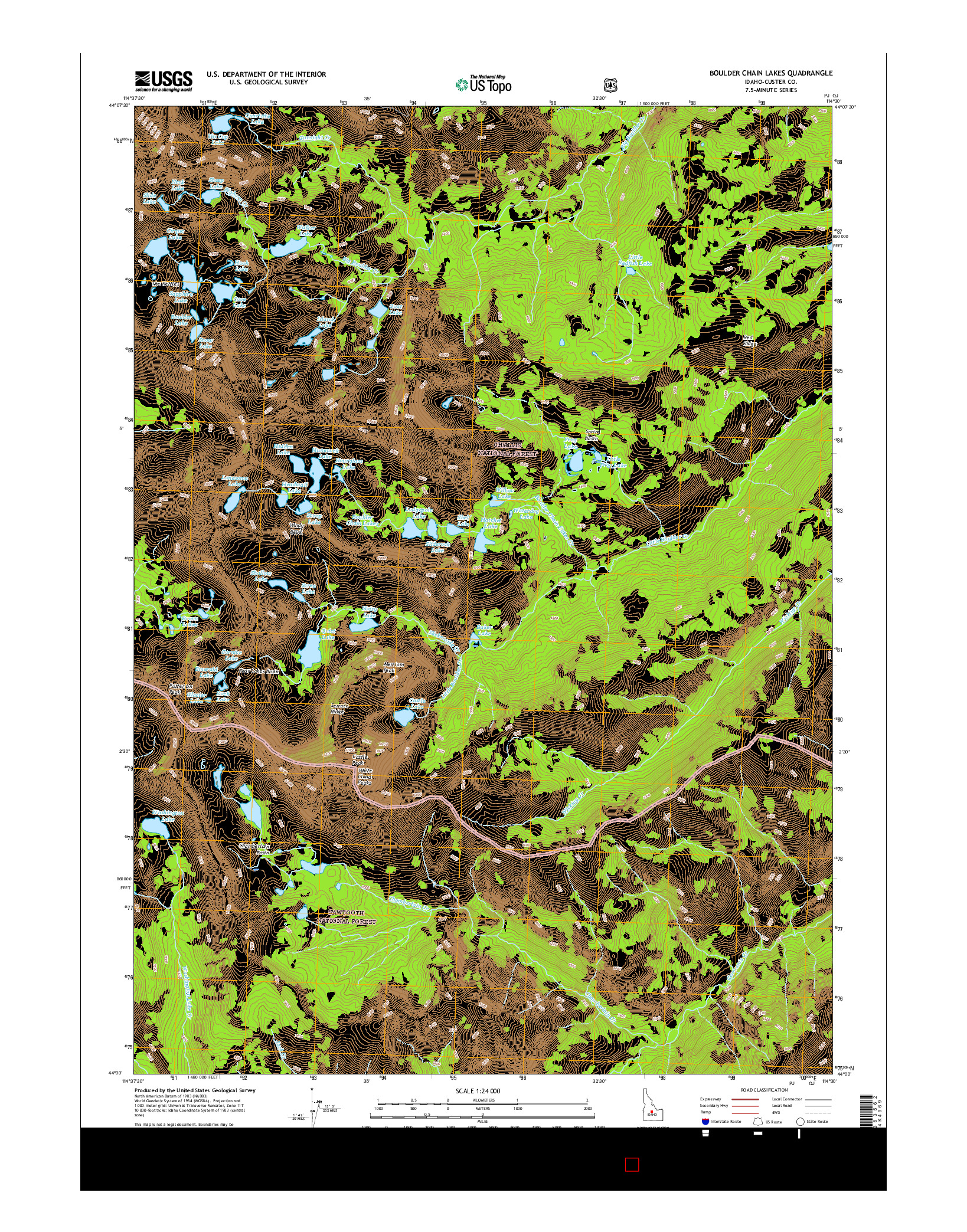 USGS US TOPO 7.5-MINUTE MAP FOR BOULDER CHAIN LAKES, ID 2017