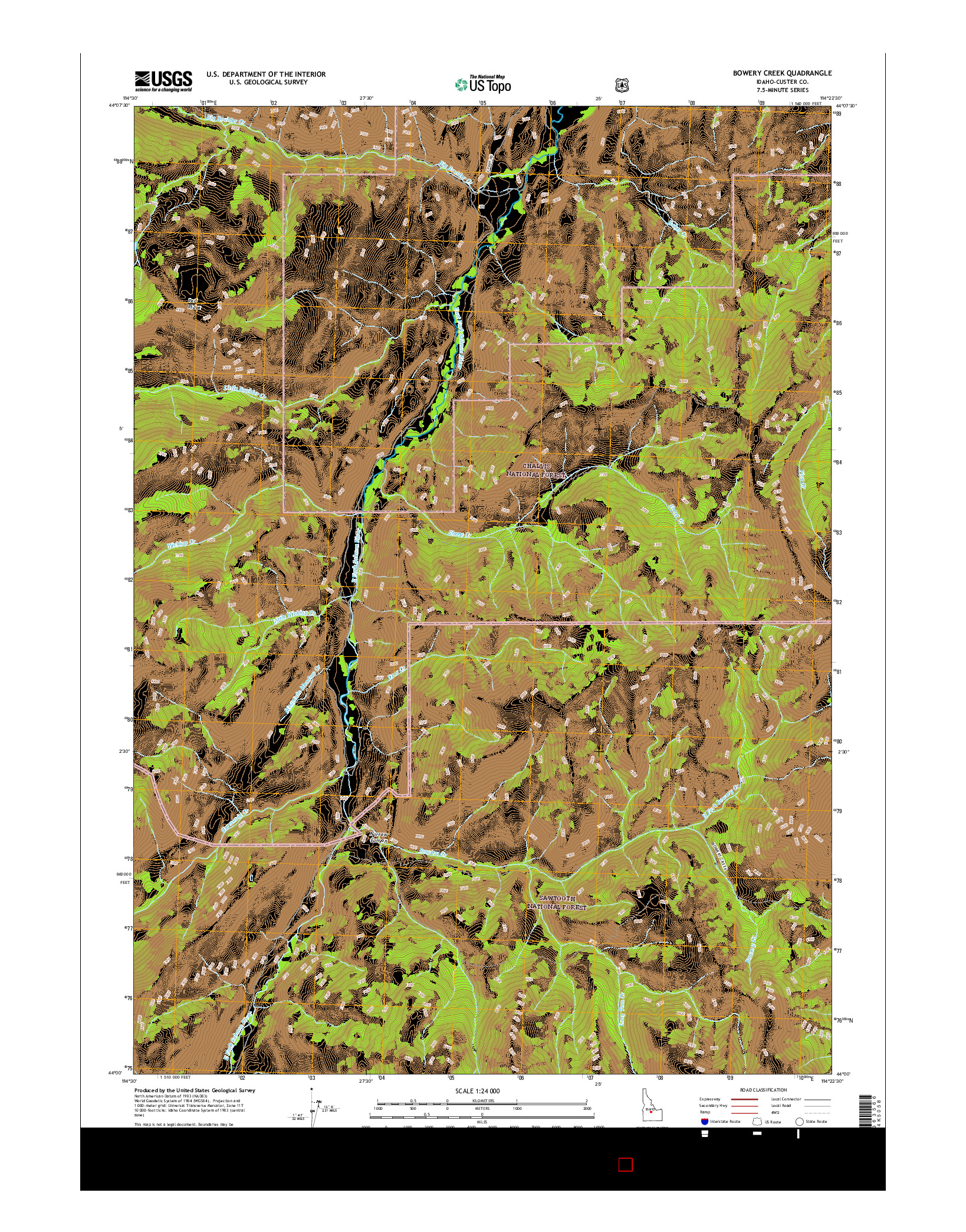 USGS US TOPO 7.5-MINUTE MAP FOR BOWERY CREEK, ID 2017