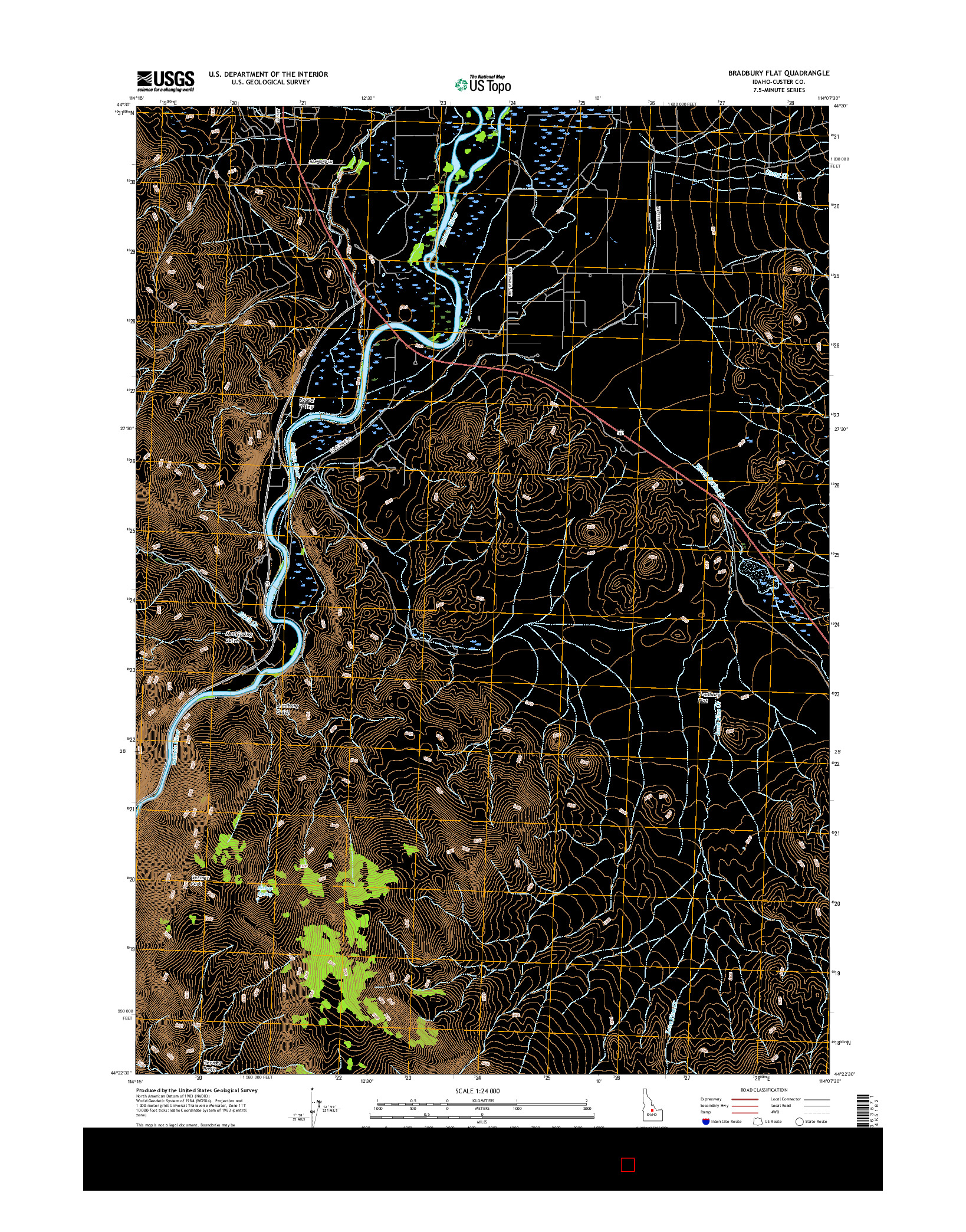 USGS US TOPO 7.5-MINUTE MAP FOR BRADBURY FLAT, ID 2017