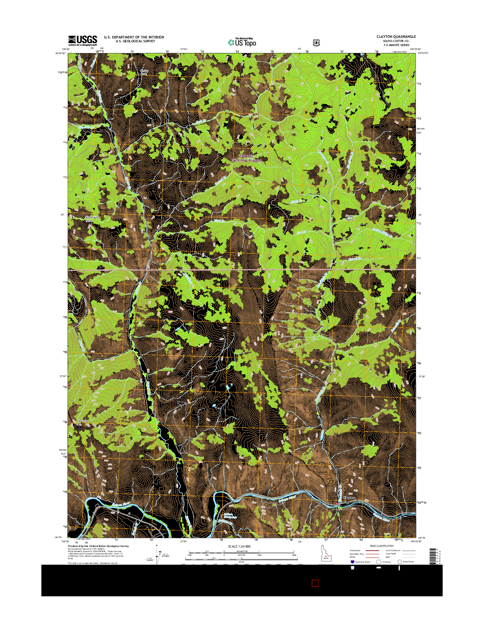 USGS US TOPO 7.5-MINUTE MAP FOR CLAYTON, ID 2017