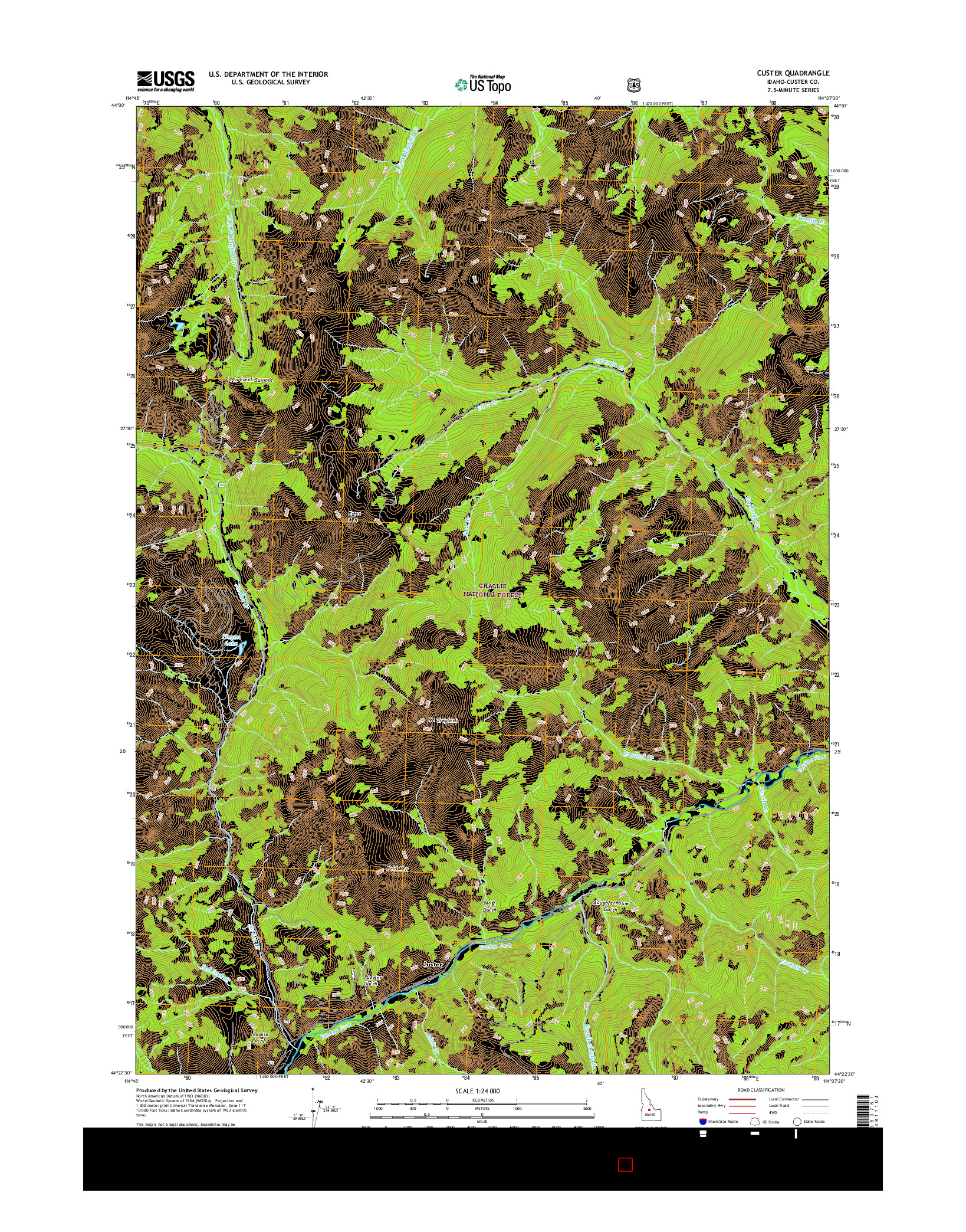 USGS US TOPO 7.5-MINUTE MAP FOR CUSTER, ID 2017