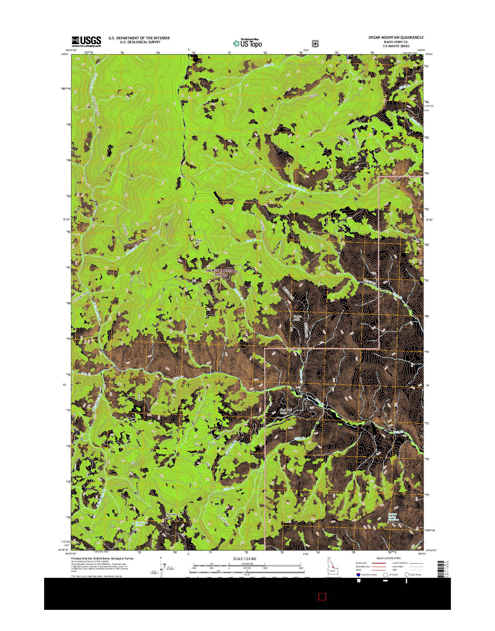 USGS US TOPO 7.5-MINUTE MAP FOR DEGAN MOUNTAIN, ID 2017