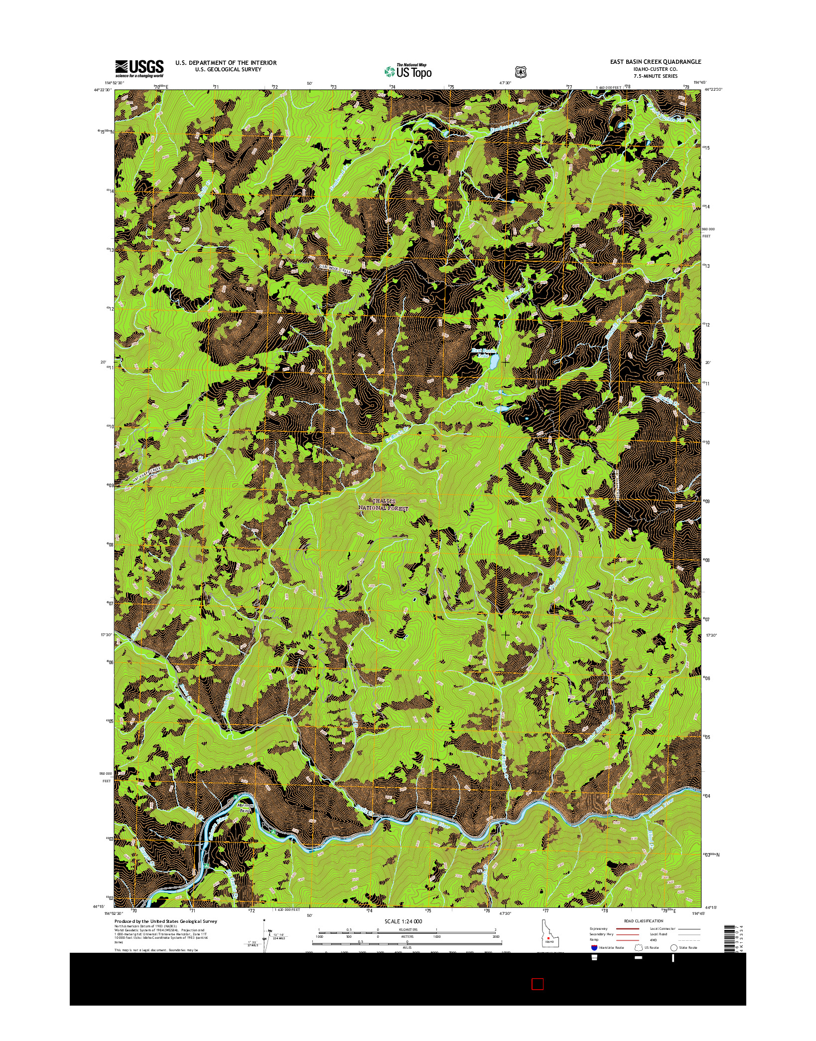 USGS US TOPO 7.5-MINUTE MAP FOR EAST BASIN CREEK, ID 2017