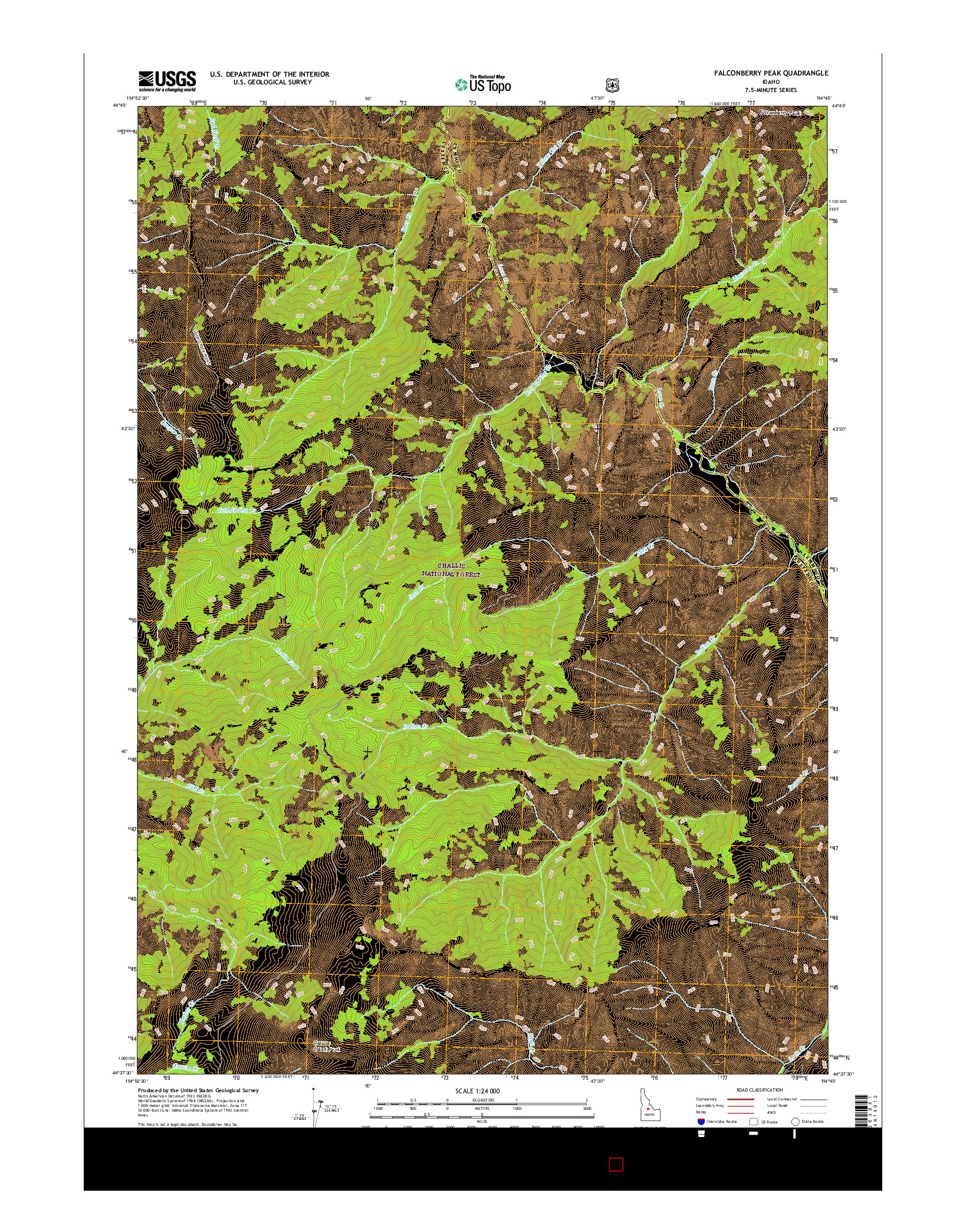 USGS US TOPO 7.5-MINUTE MAP FOR FALCONBERRY PEAK, ID 2017