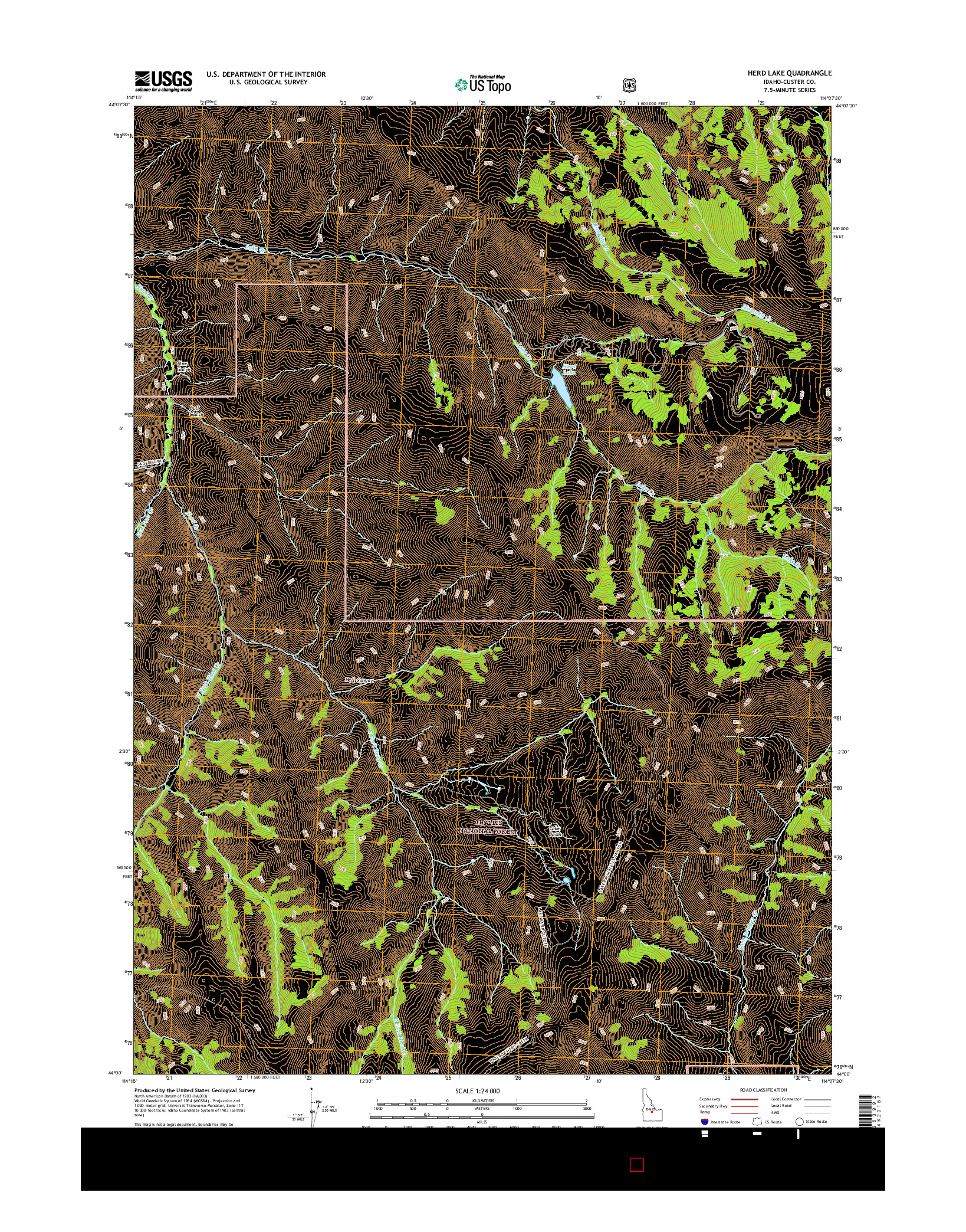 USGS US TOPO 7.5-MINUTE MAP FOR HERD LAKE, ID 2017