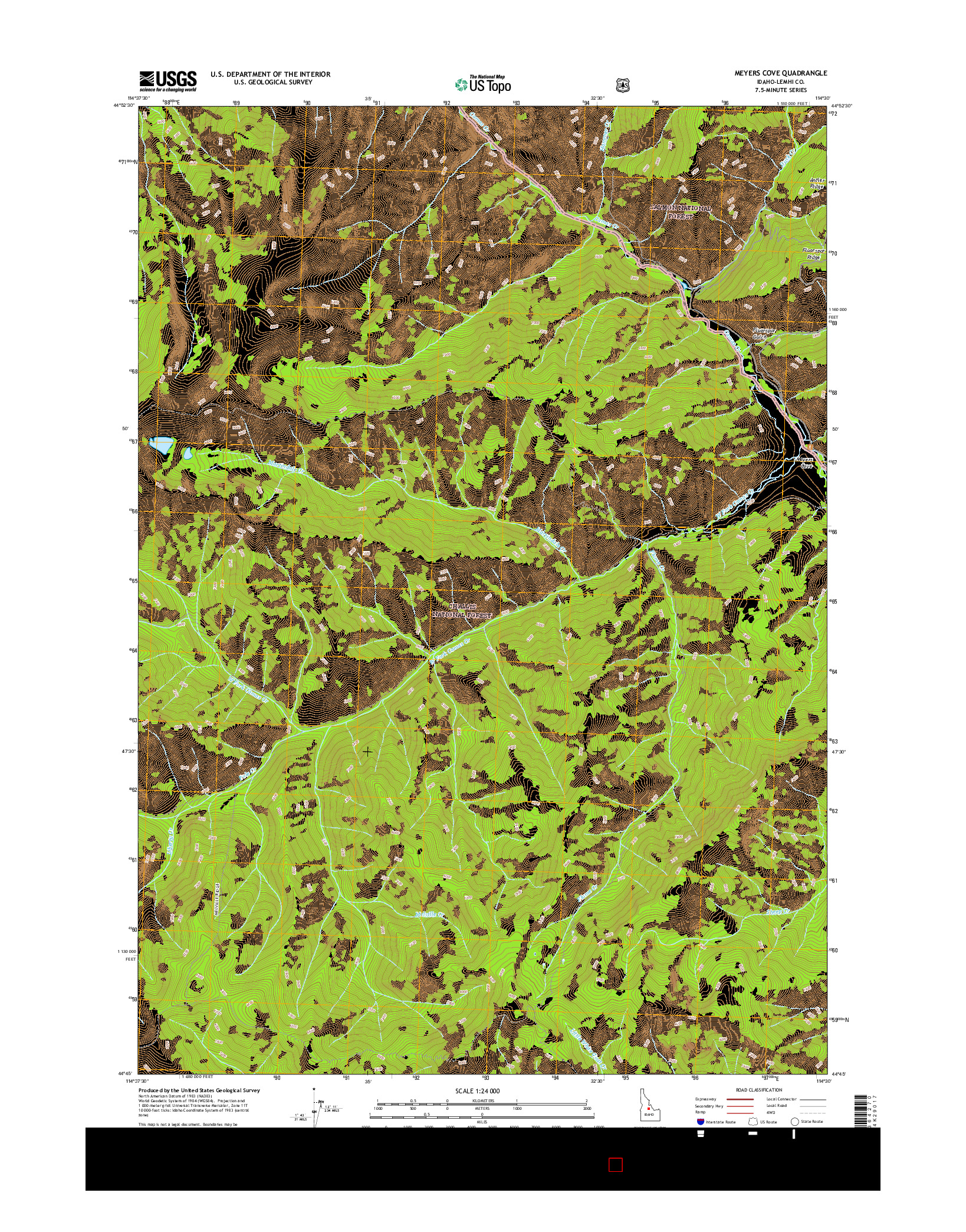 USGS US TOPO 7.5-MINUTE MAP FOR MEYERS COVE, ID 2017