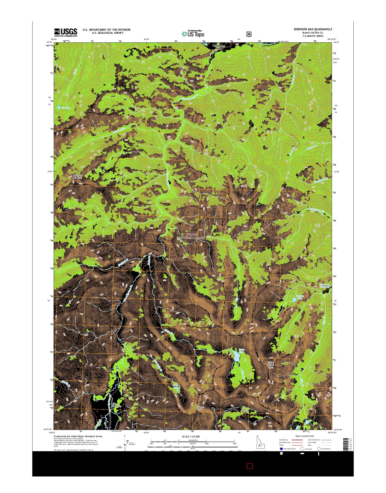 USGS US TOPO 7.5-MINUTE MAP FOR ROBINSON BAR, ID 2017