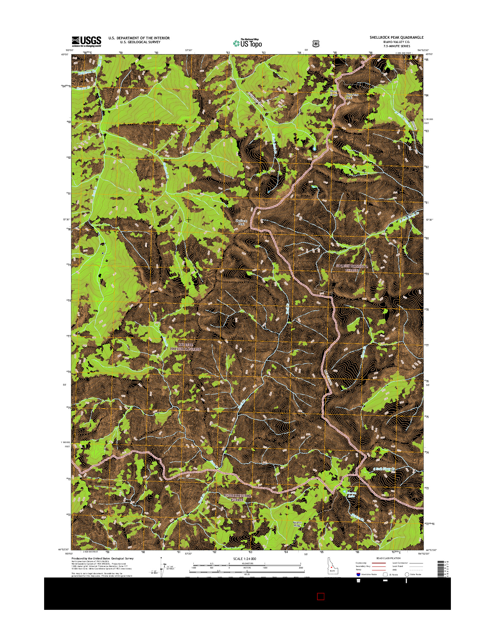 USGS US TOPO 7.5-MINUTE MAP FOR SHELLROCK PEAK, ID 2017