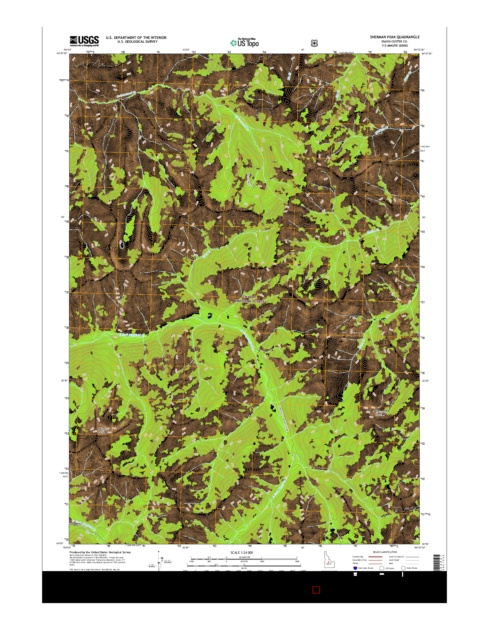 USGS US TOPO 7.5-MINUTE MAP FOR SHERMAN PEAK, ID 2017