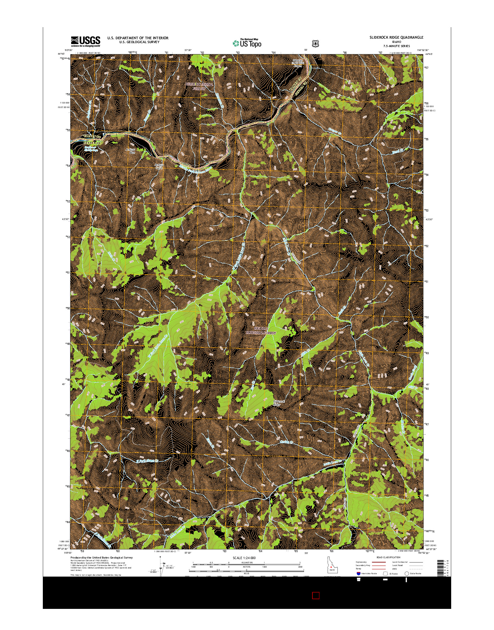 USGS US TOPO 7.5-MINUTE MAP FOR SLIDEROCK RIDGE, ID 2017