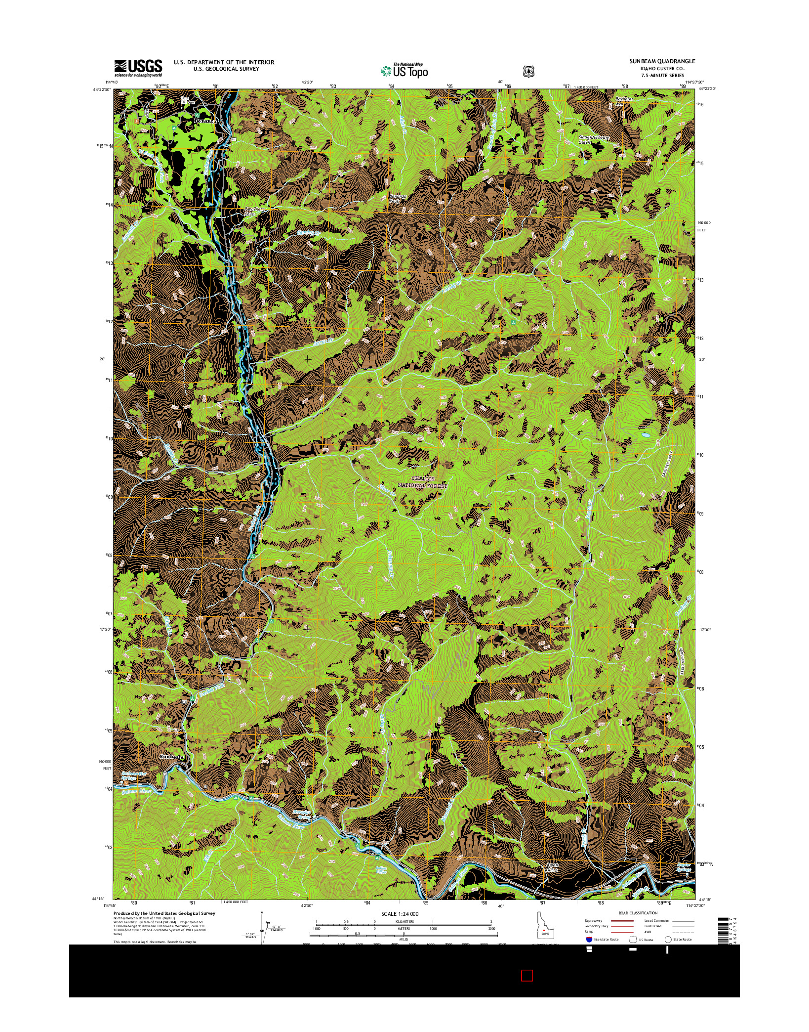 USGS US TOPO 7.5-MINUTE MAP FOR SUNBEAM, ID 2017