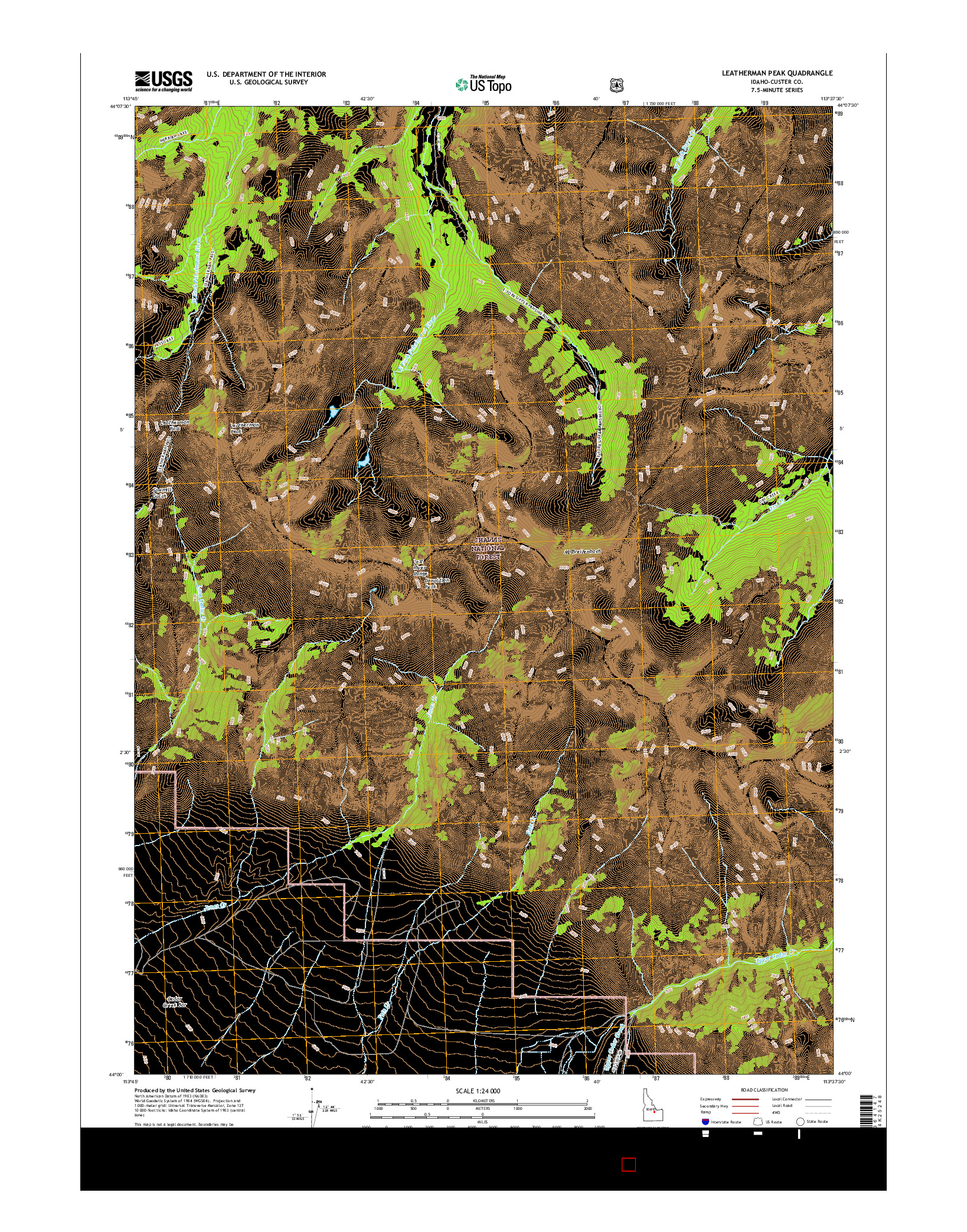USGS US TOPO 7.5-MINUTE MAP FOR LEATHERMAN PEAK, ID 2017