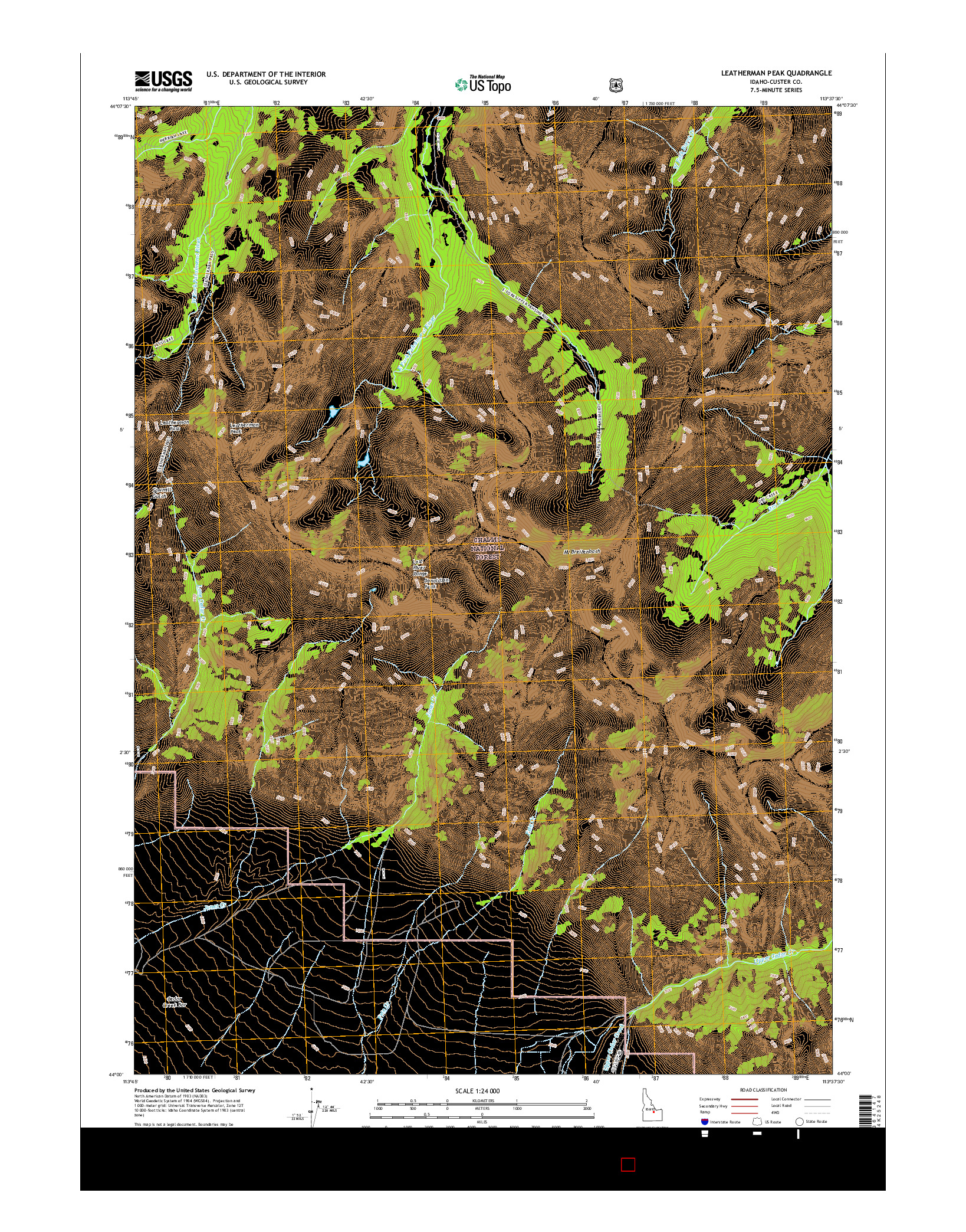 USGS US TOPO 7.5-MINUTE MAP FOR LEATHERMAN PEAK, ID 2017