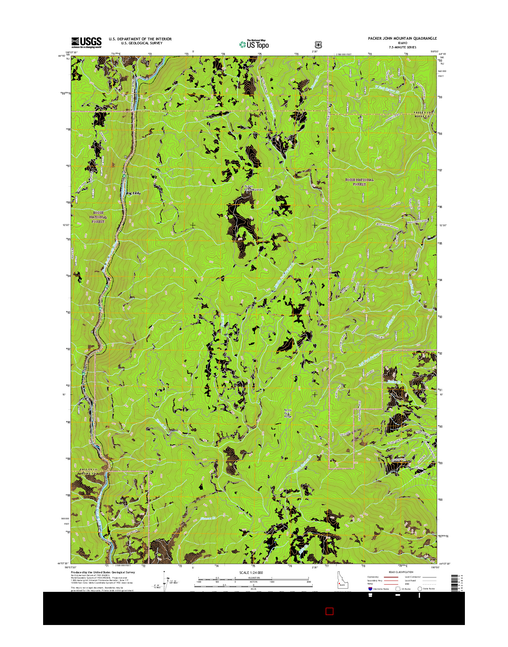 USGS US TOPO 7.5-MINUTE MAP FOR PACKER JOHN MOUNTAIN, ID 2017