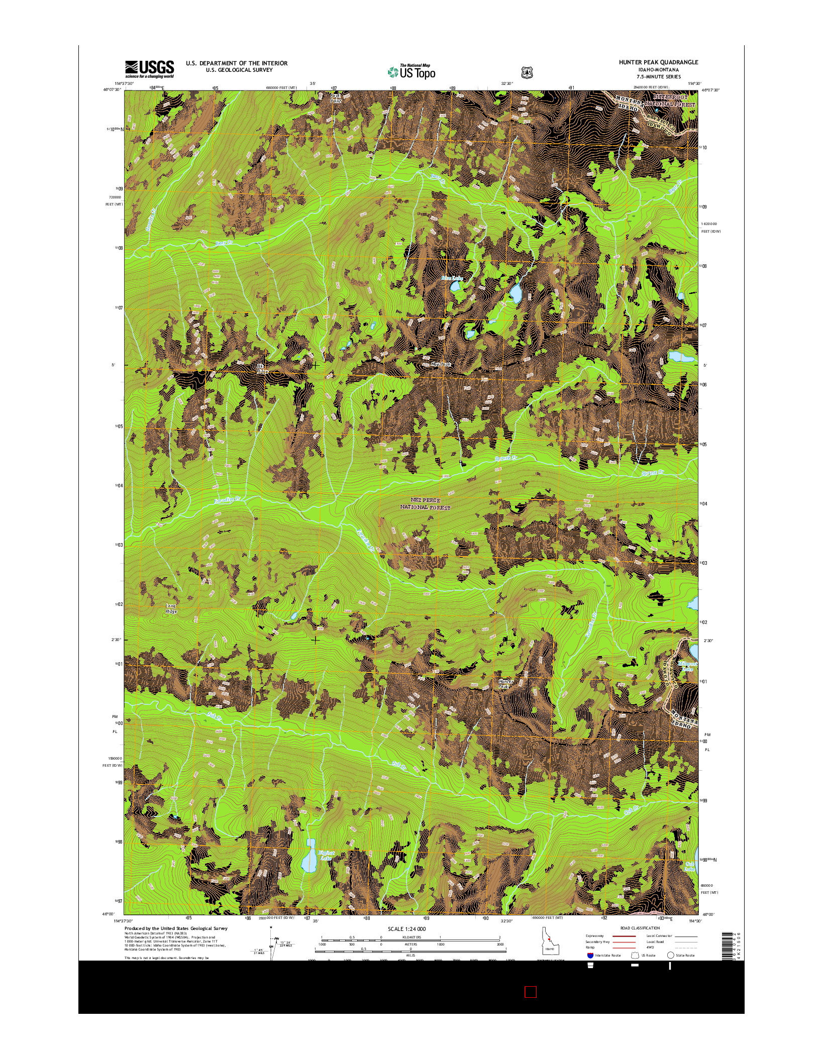 USGS US TOPO 7.5-MINUTE MAP FOR HUNTER PEAK, ID-MT 2017