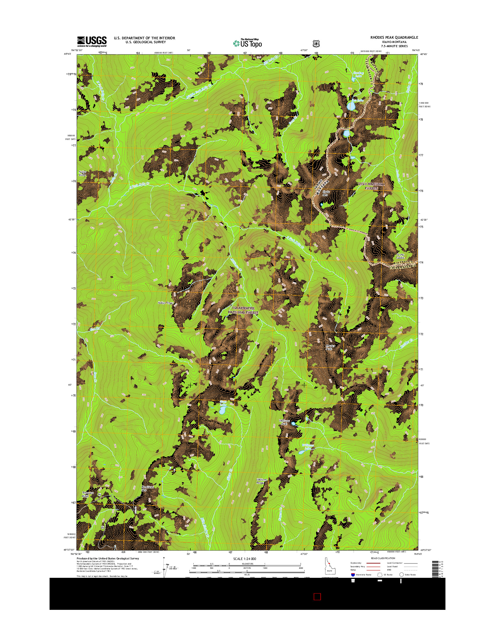 USGS US TOPO 7.5-MINUTE MAP FOR RHODES PEAK, ID-MT 2017