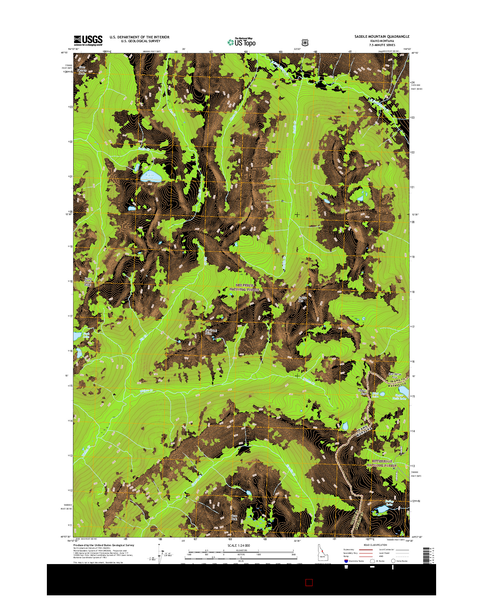 USGS US TOPO 7.5-MINUTE MAP FOR SADDLE MOUNTAIN, ID-MT 2017