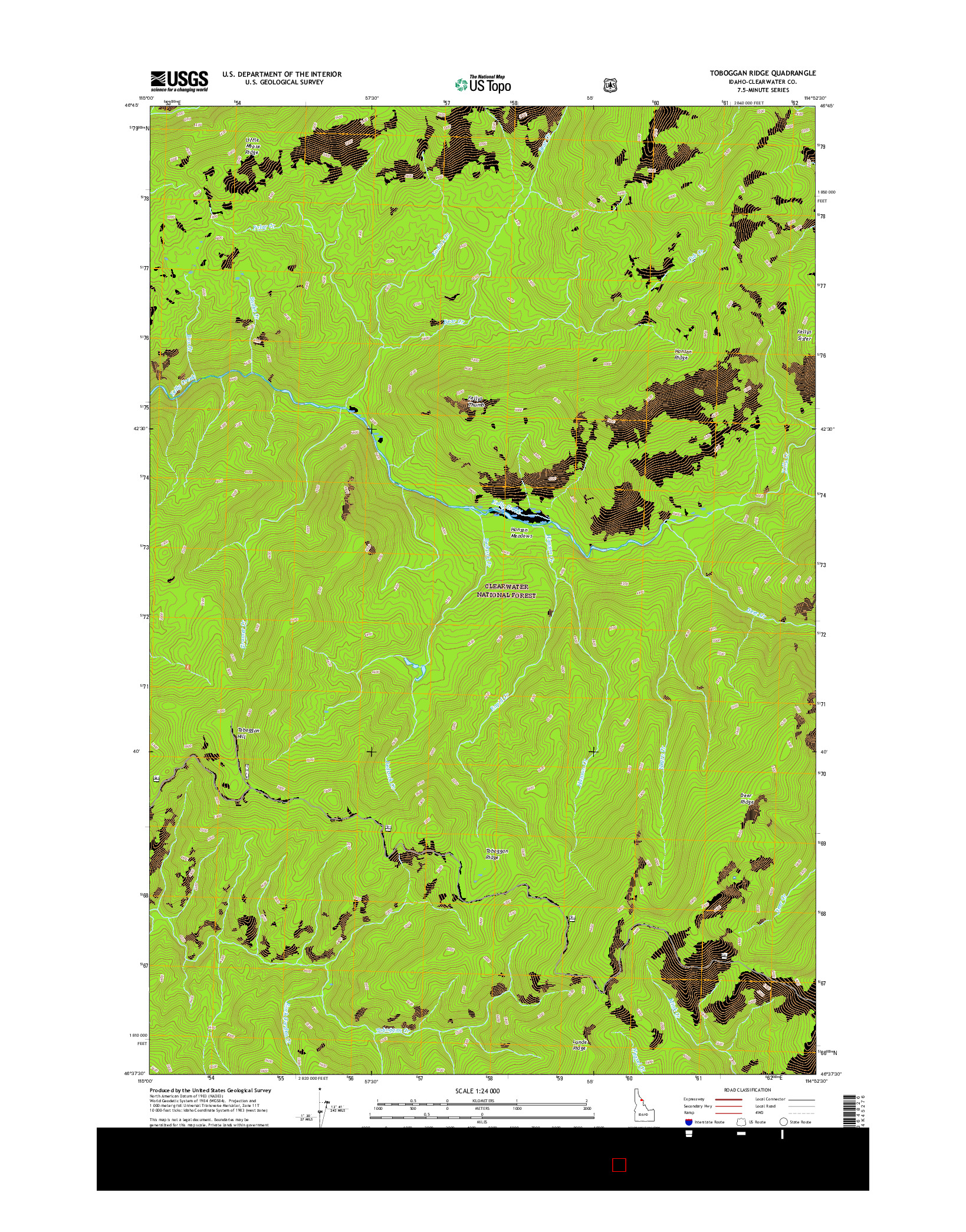 USGS US TOPO 7.5-MINUTE MAP FOR TOBOGGAN RIDGE, ID 2017