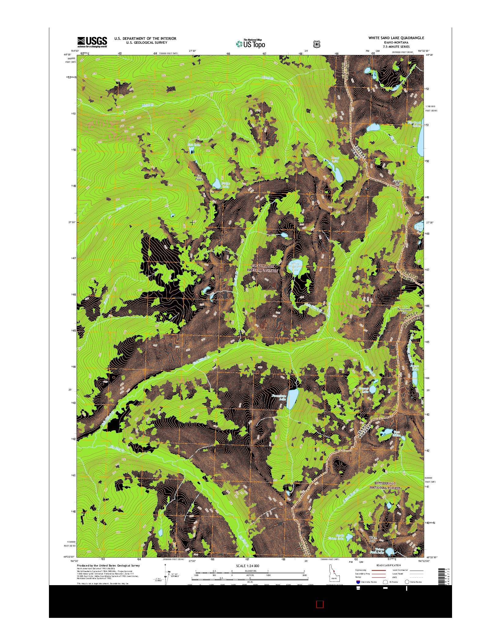 USGS US TOPO 7.5-MINUTE MAP FOR WHITE SAND LAKE, ID-MT 2017