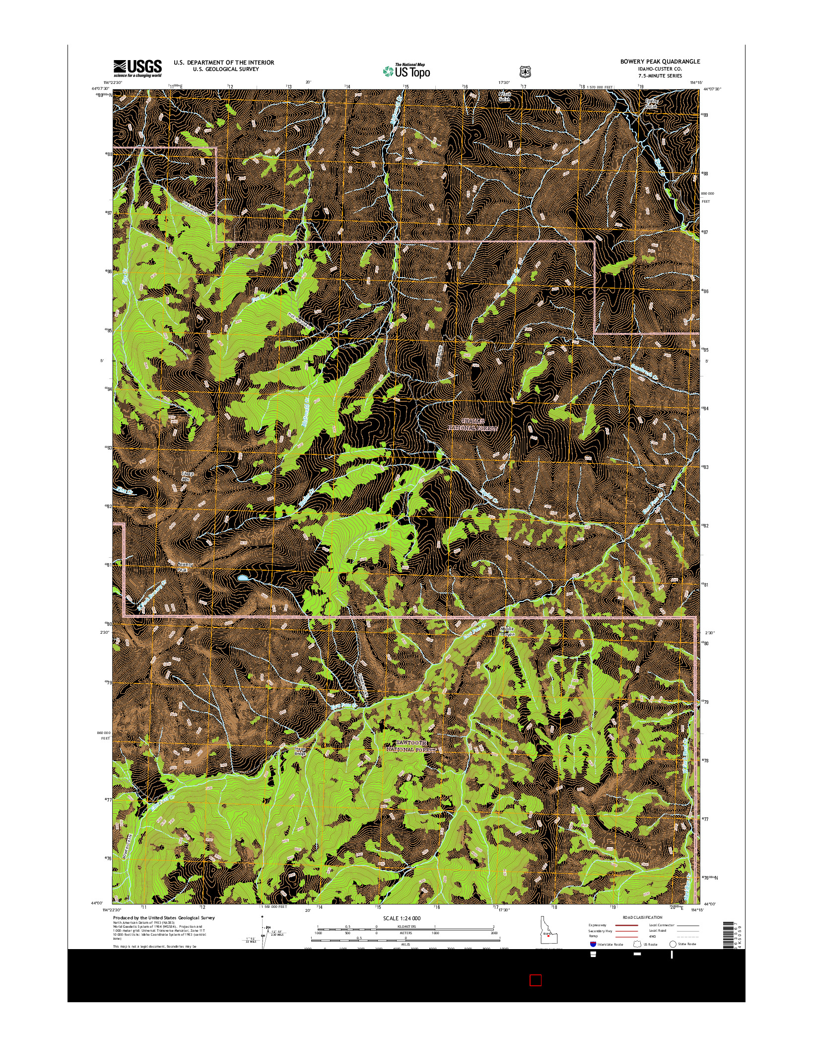USGS US TOPO 7.5-MINUTE MAP FOR BOWERY PEAK, ID 2017