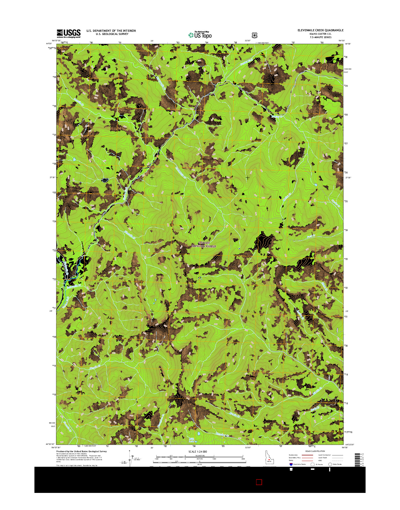 USGS US TOPO 7.5-MINUTE MAP FOR ELEVENMILE CREEK, ID 2017