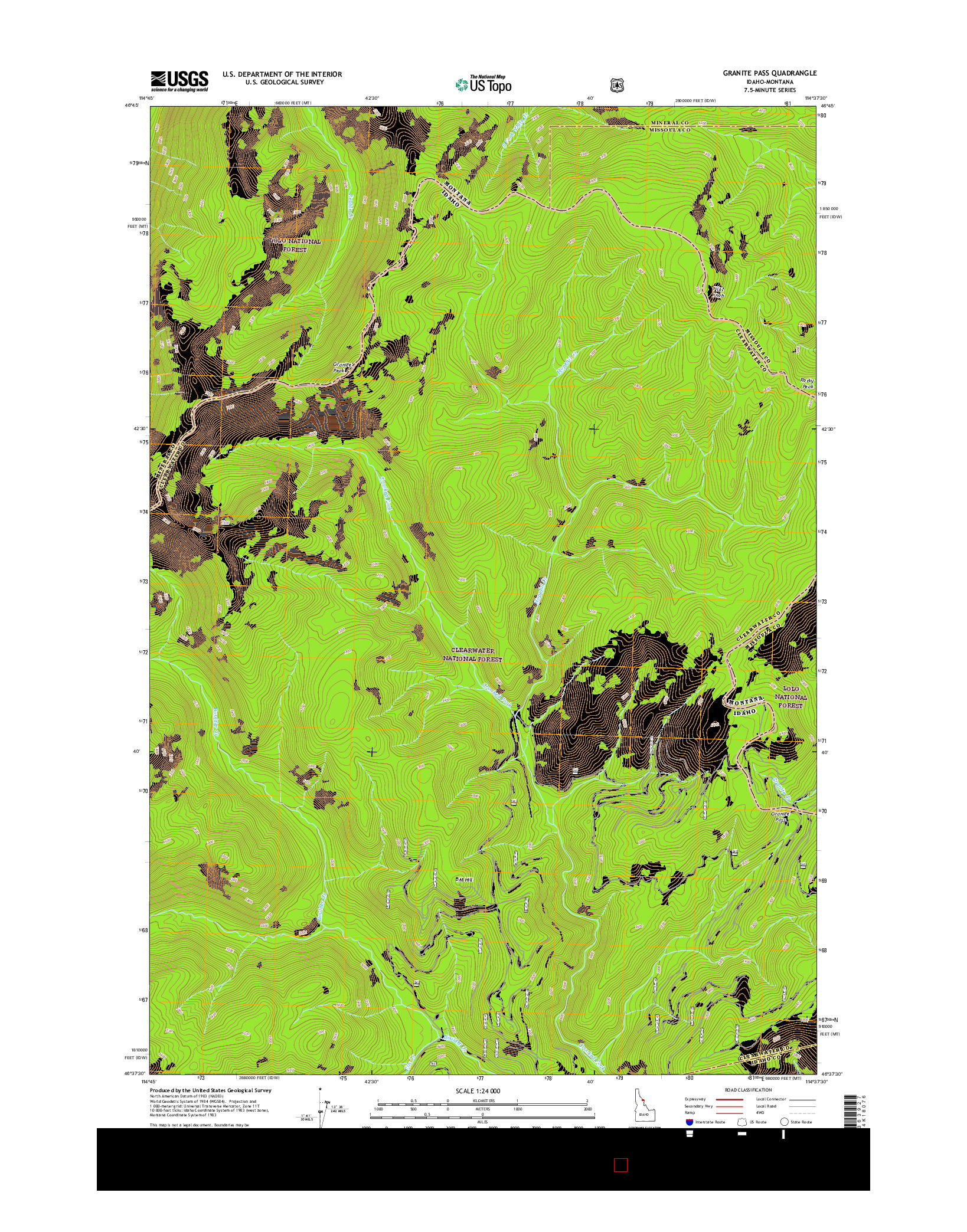 USGS US TOPO 7.5-MINUTE MAP FOR GRANITE PASS, ID-MT 2017