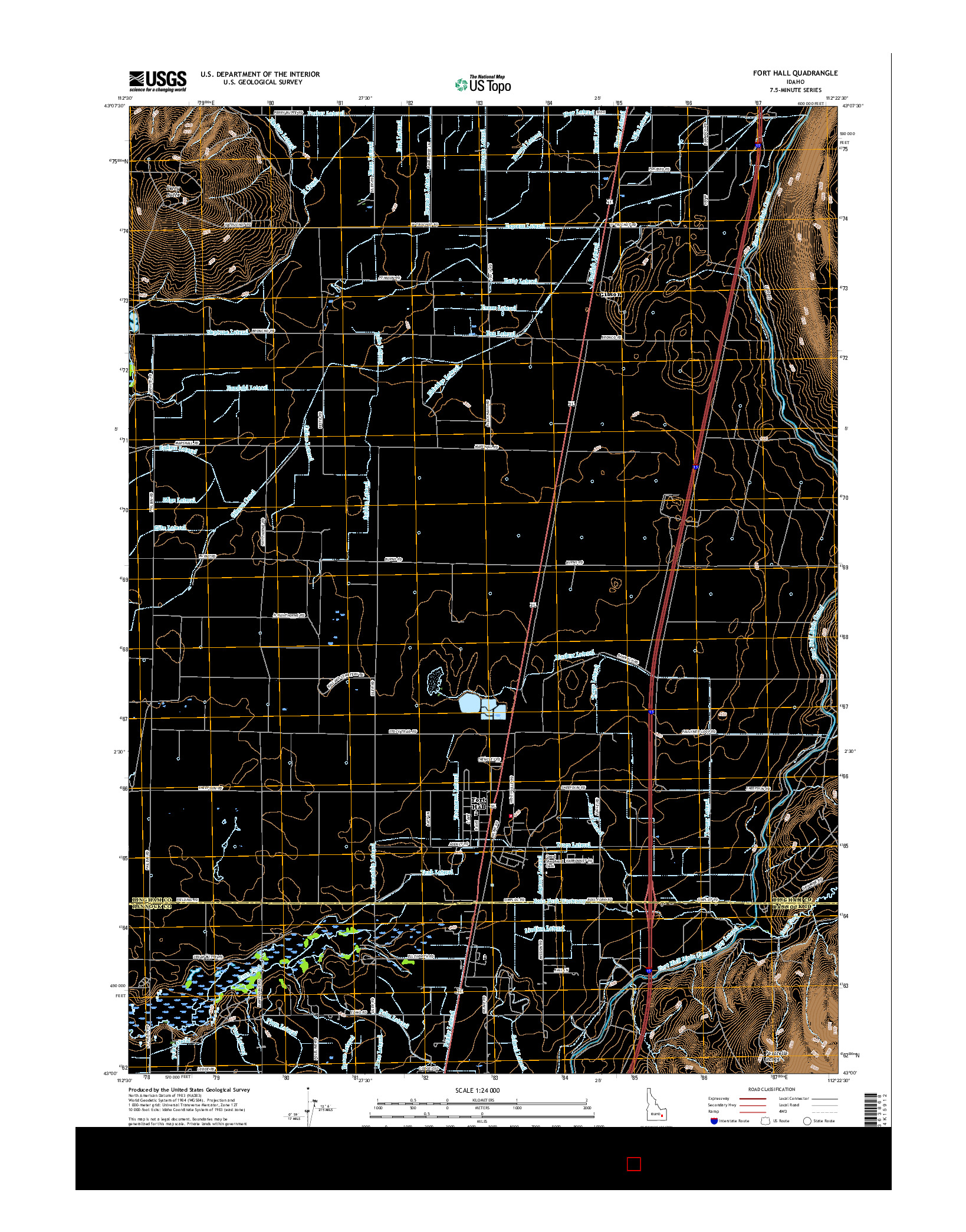 USGS US TOPO 7.5-MINUTE MAP FOR FORT HALL, ID 2017