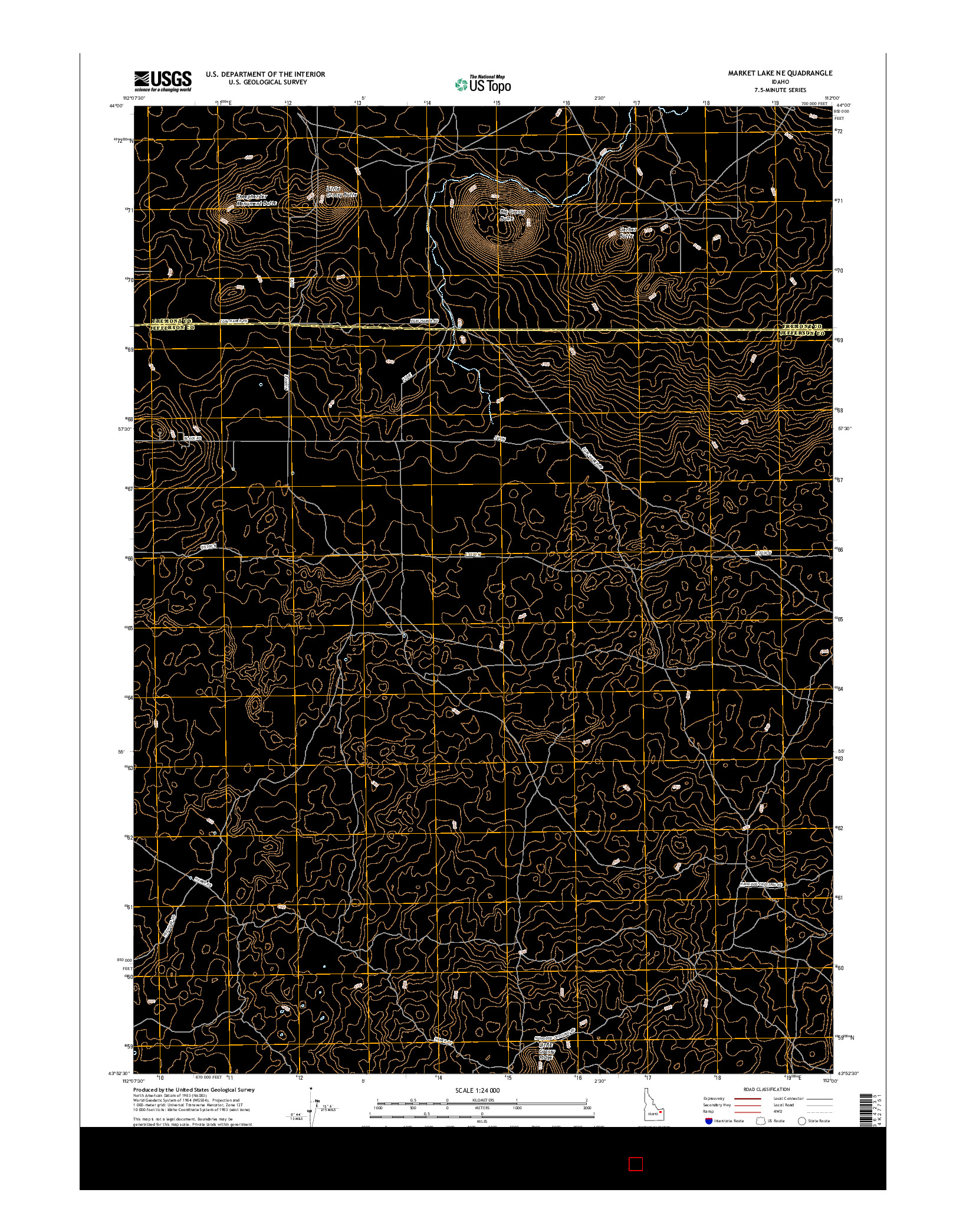 USGS US TOPO 7.5-MINUTE MAP FOR MARKET LAKE NE, ID 2017