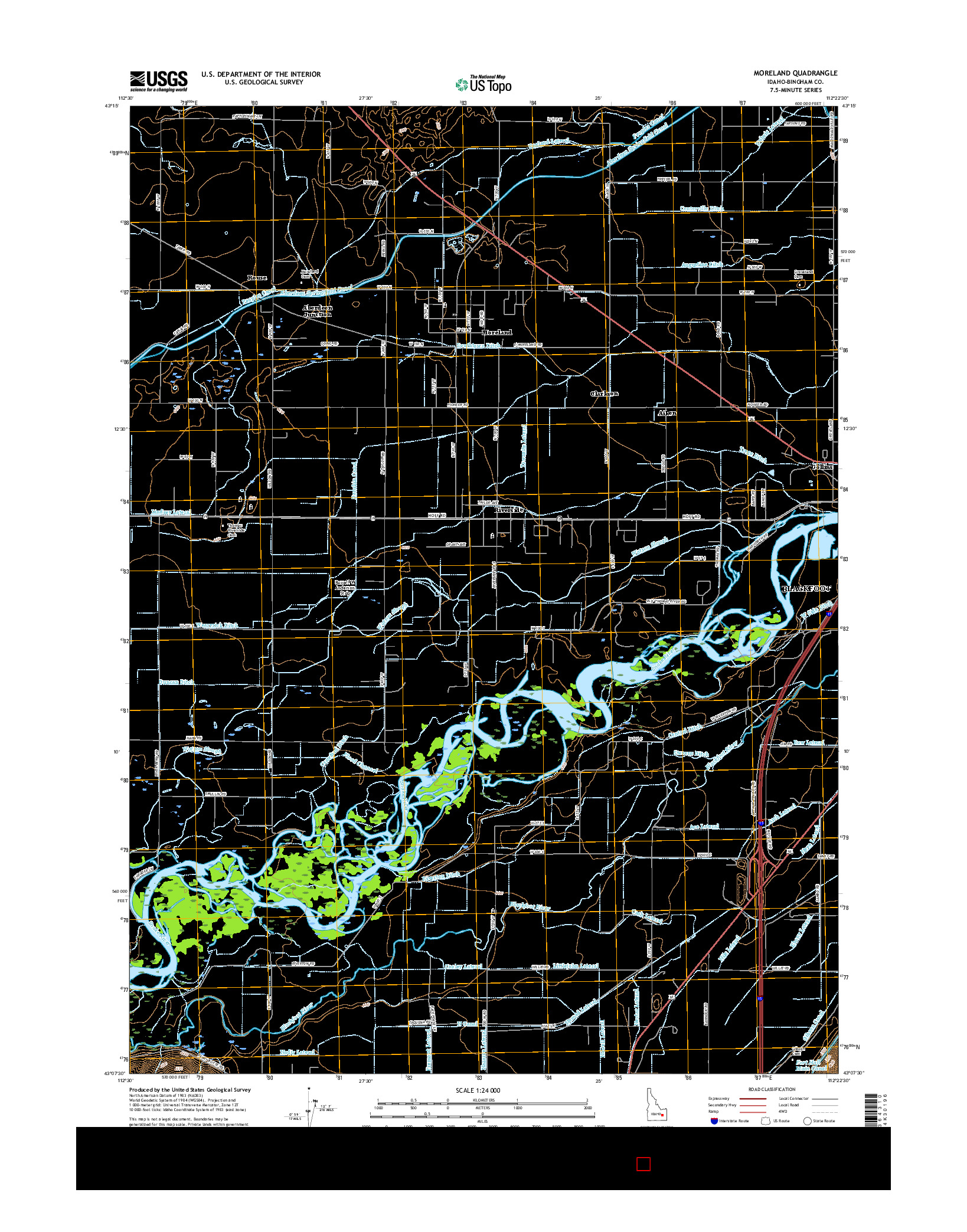 USGS US TOPO 7.5-MINUTE MAP FOR MORELAND, ID 2017