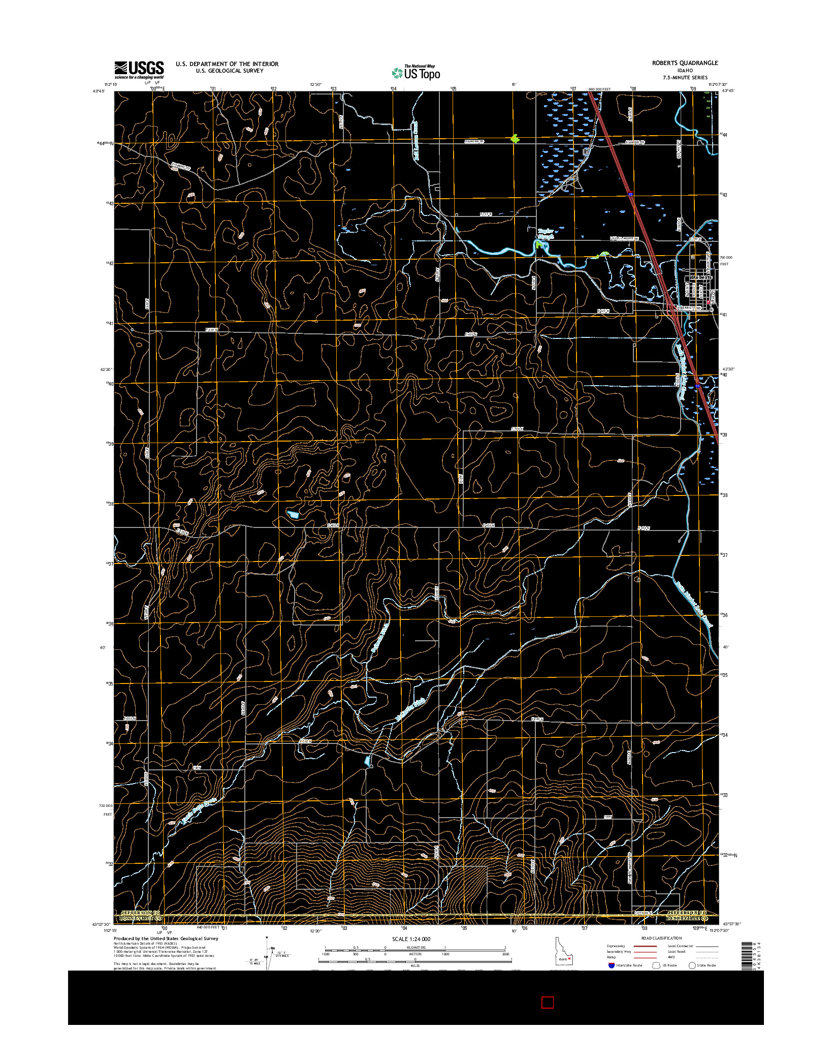 USGS US TOPO 7.5-MINUTE MAP FOR ROBERTS, ID 2017