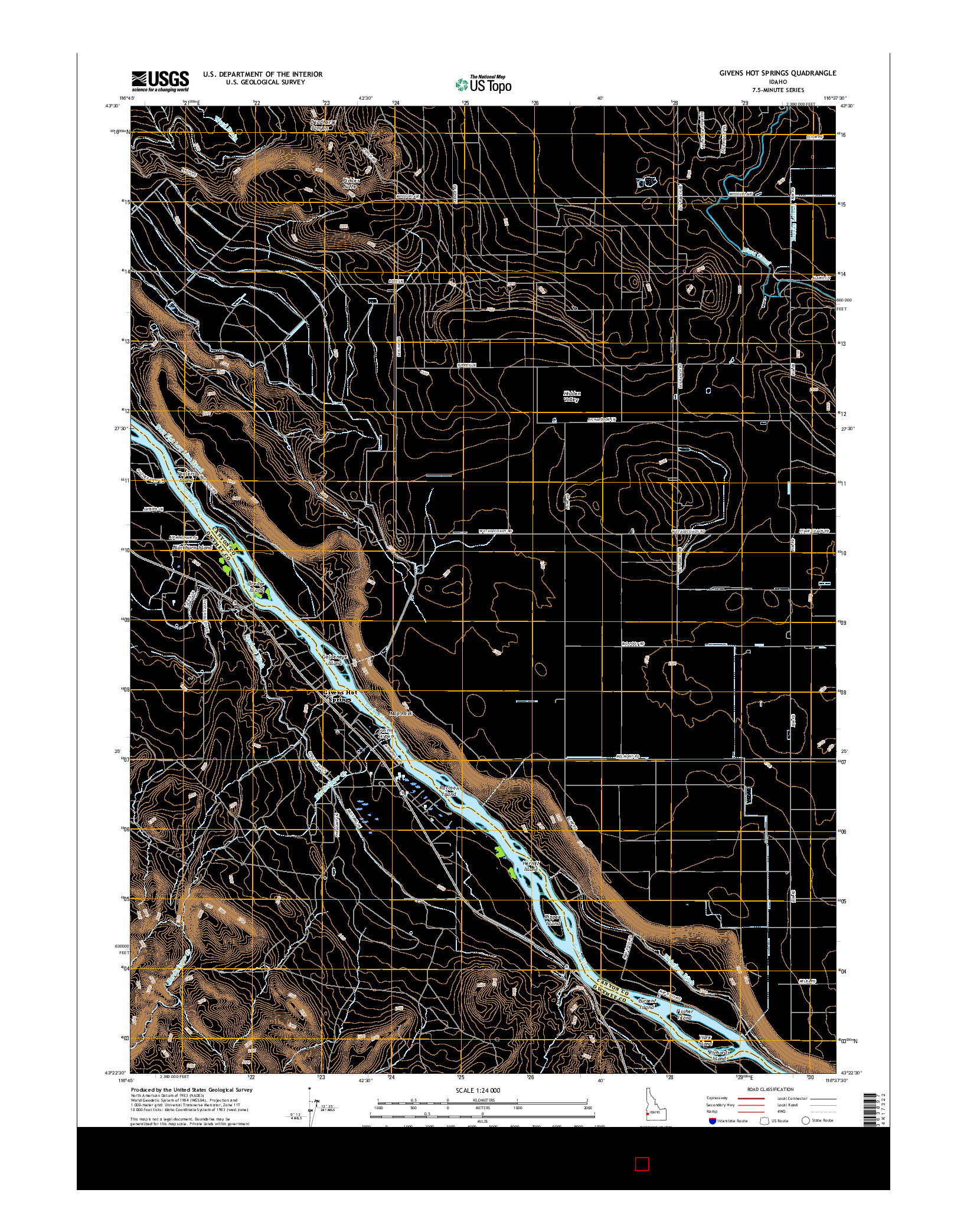 USGS US TOPO 7.5-MINUTE MAP FOR GIVENS HOT SPRINGS, ID 2017