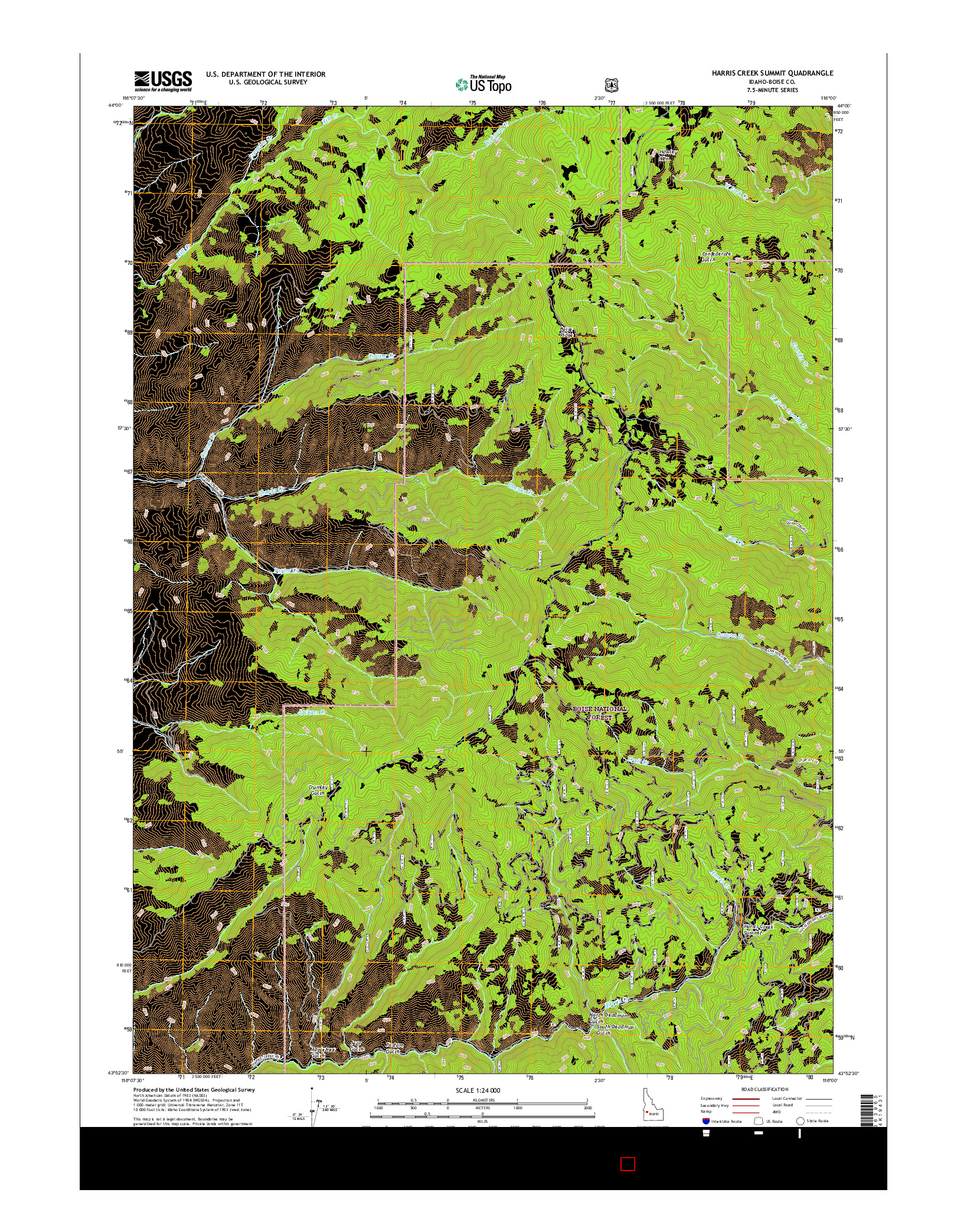 USGS US TOPO 7.5-MINUTE MAP FOR HARRIS CREEK SUMMIT, ID 2017