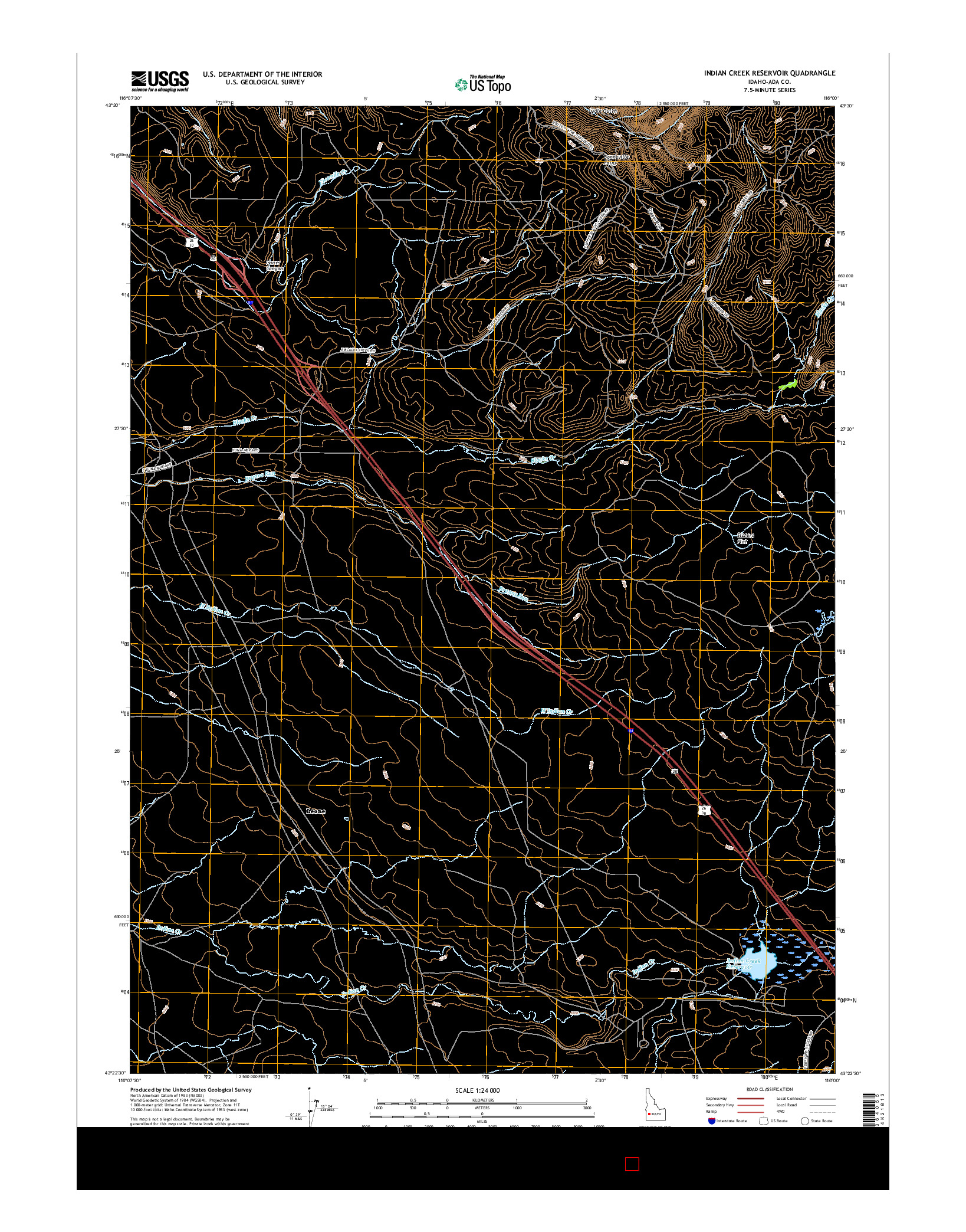 USGS US TOPO 7.5-MINUTE MAP FOR INDIAN CREEK RESERVOIR, ID 2017