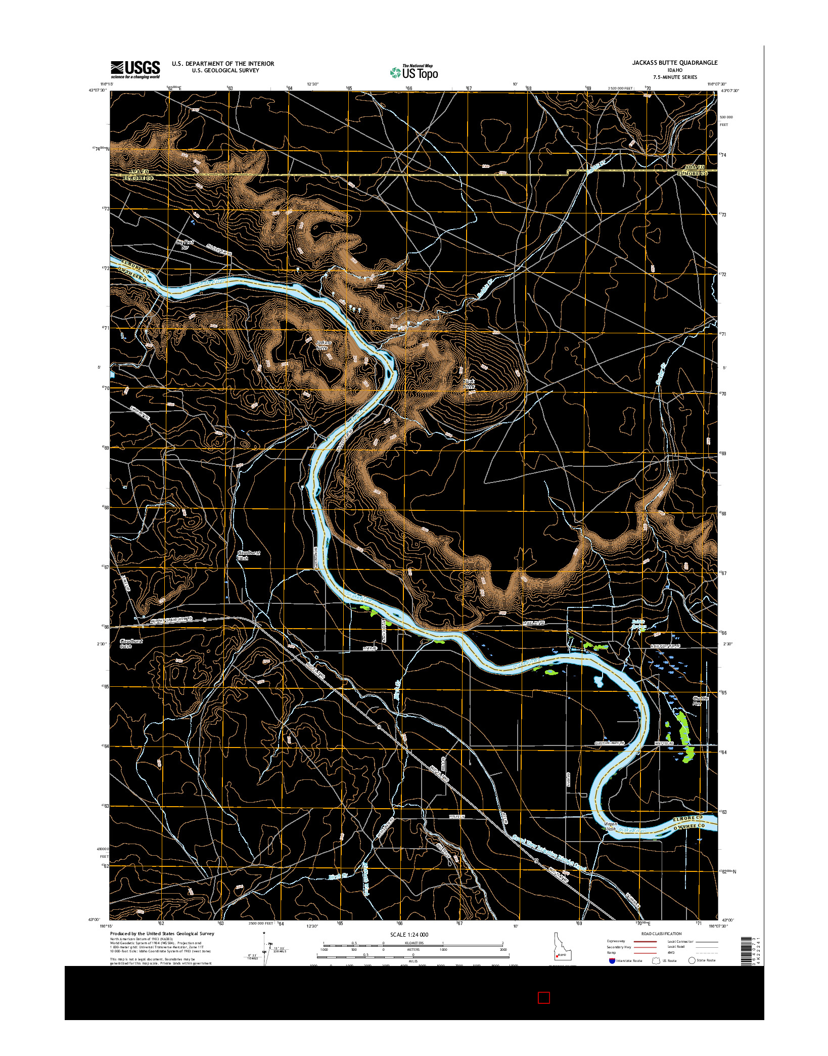 USGS US TOPO 7.5-MINUTE MAP FOR JACKASS BUTTE, ID 2017