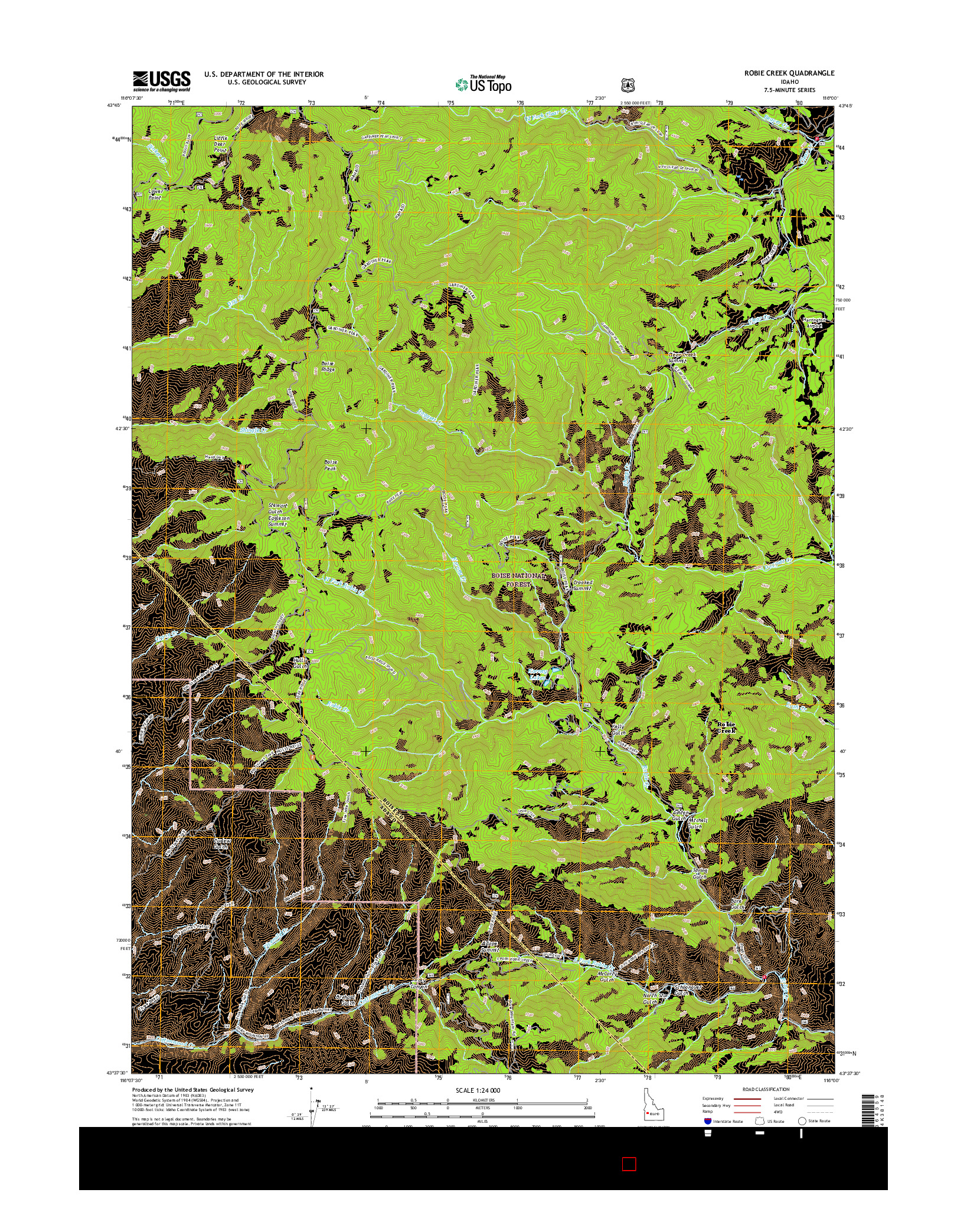 USGS US TOPO 7.5-MINUTE MAP FOR ROBIE CREEK, ID 2017