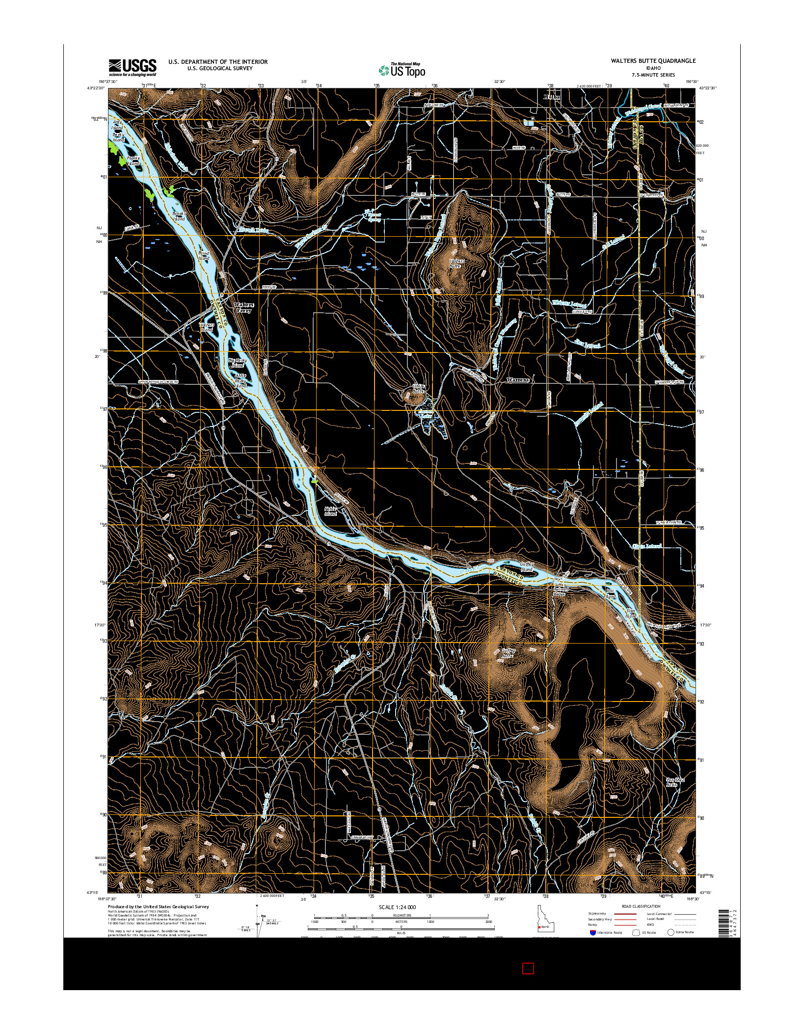 USGS US TOPO 7.5-MINUTE MAP FOR WALTERS BUTTE, ID 2017