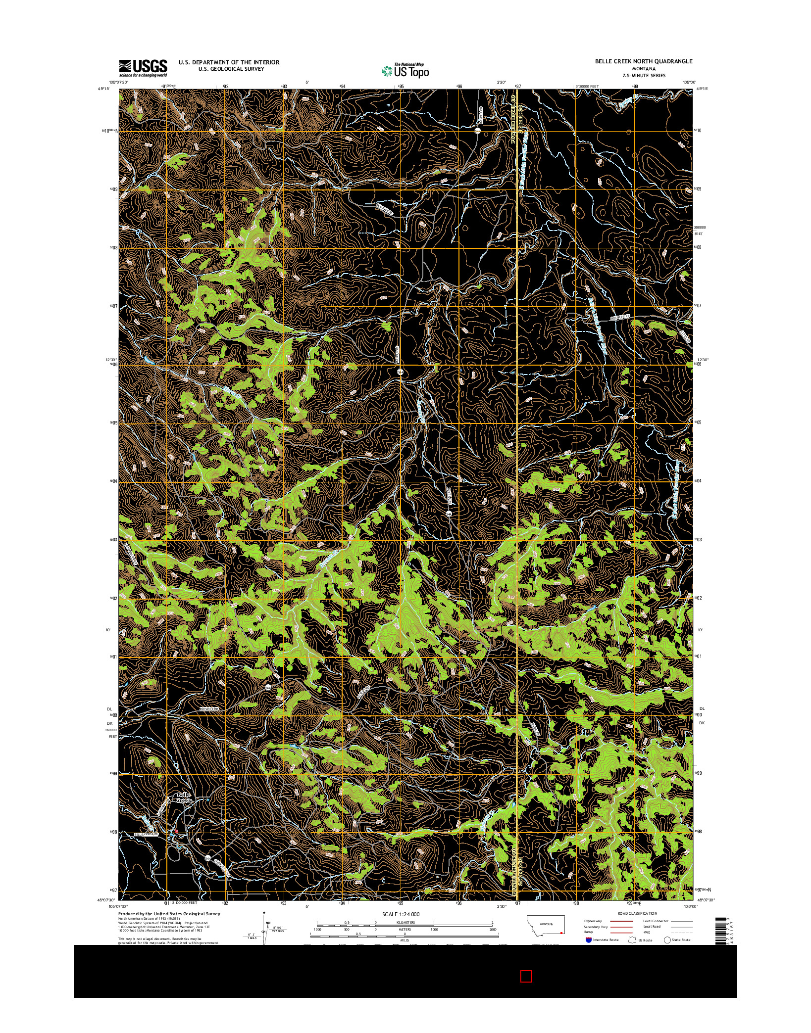 USGS US TOPO 7.5-MINUTE MAP FOR BELLE CREEK NORTH, MT 2017