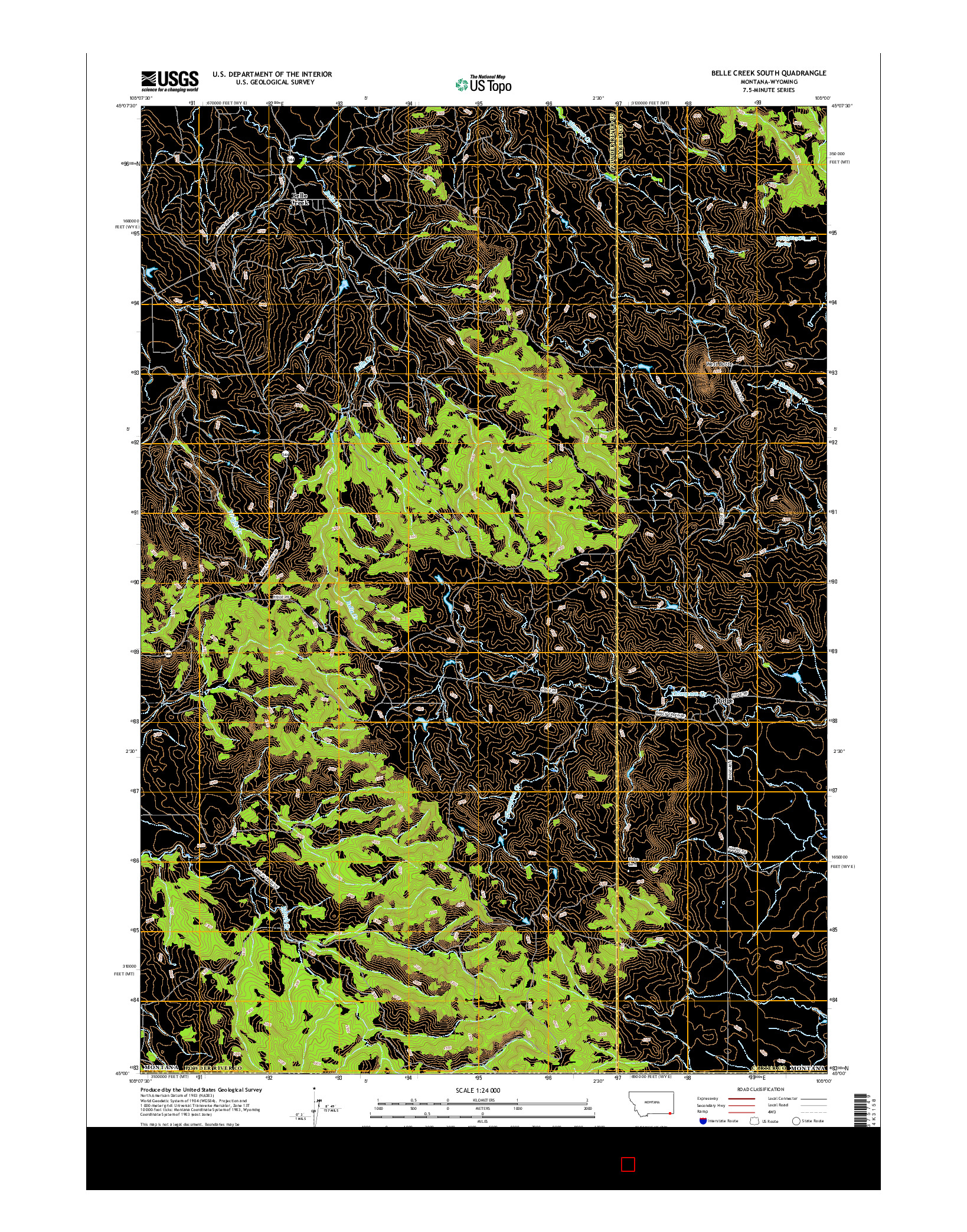 USGS US TOPO 7.5-MINUTE MAP FOR BELLE CREEK SOUTH, MT-WY 2017