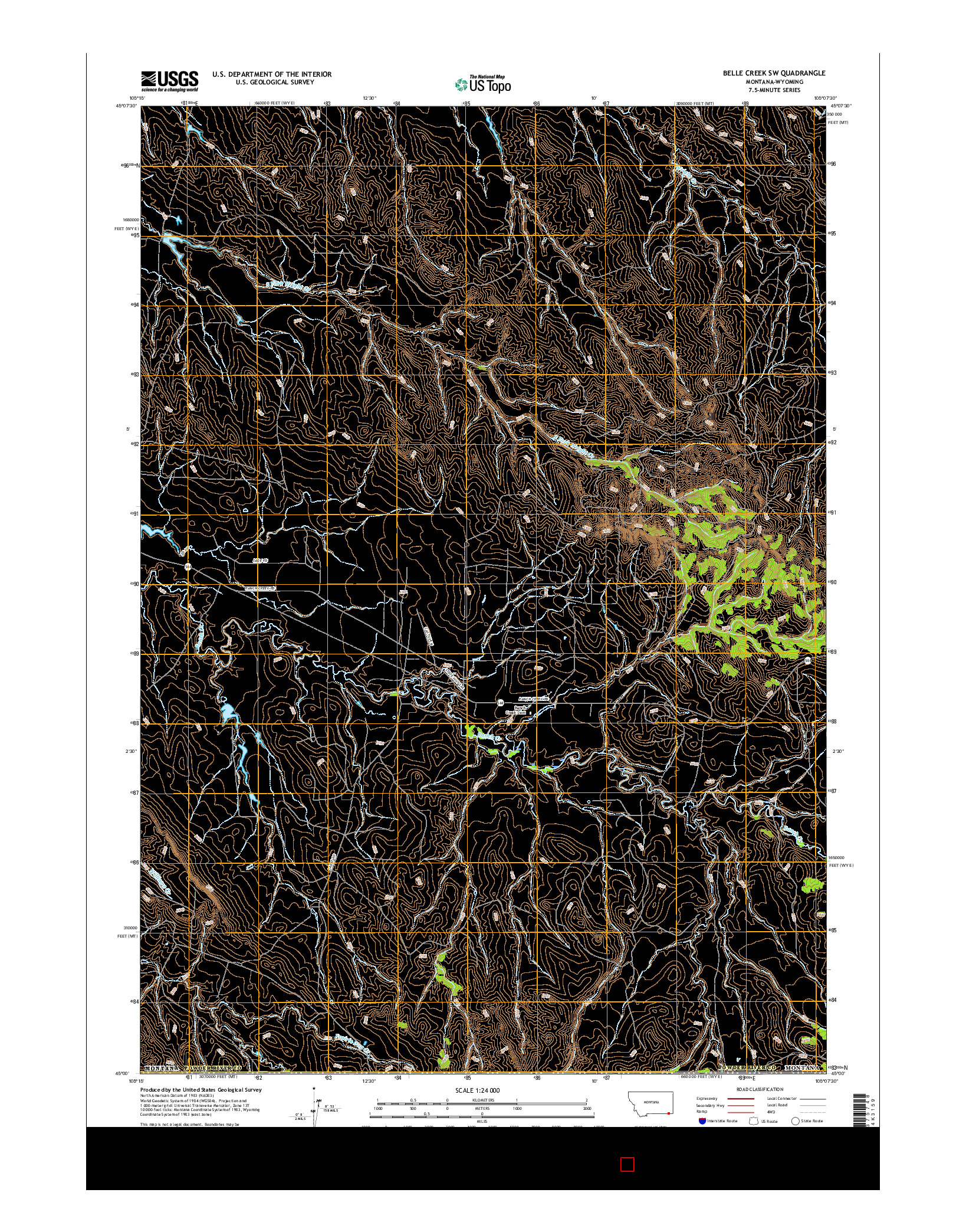 USGS US TOPO 7.5-MINUTE MAP FOR BELLE CREEK SW, MT-WY 2017