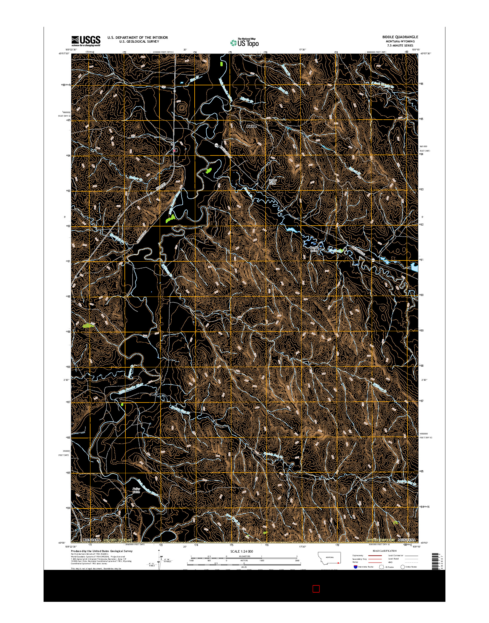 USGS US TOPO 7.5-MINUTE MAP FOR BIDDLE, MT-WY 2017
