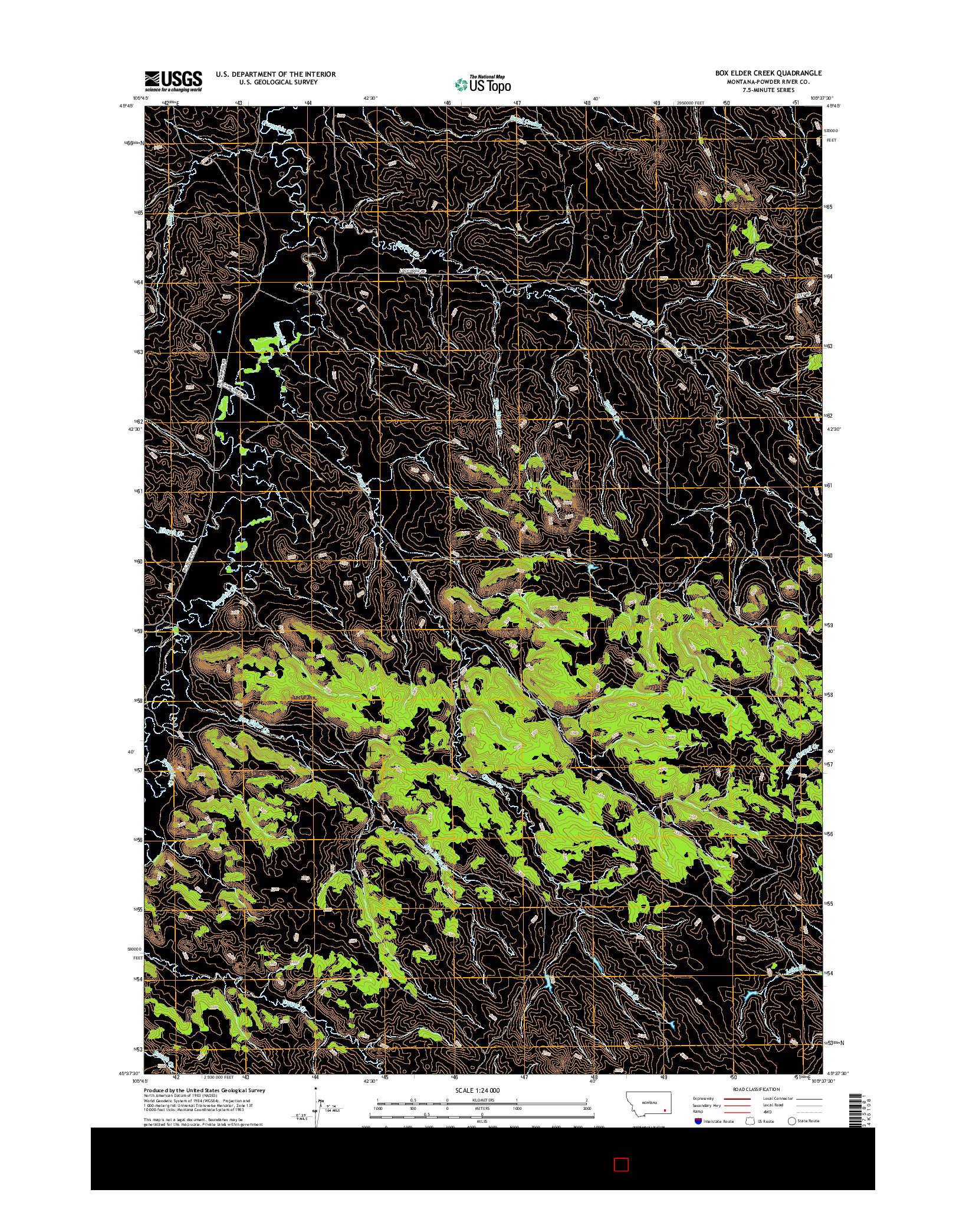 USGS US TOPO 7.5-MINUTE MAP FOR BOX ELDER CREEK, MT 2017