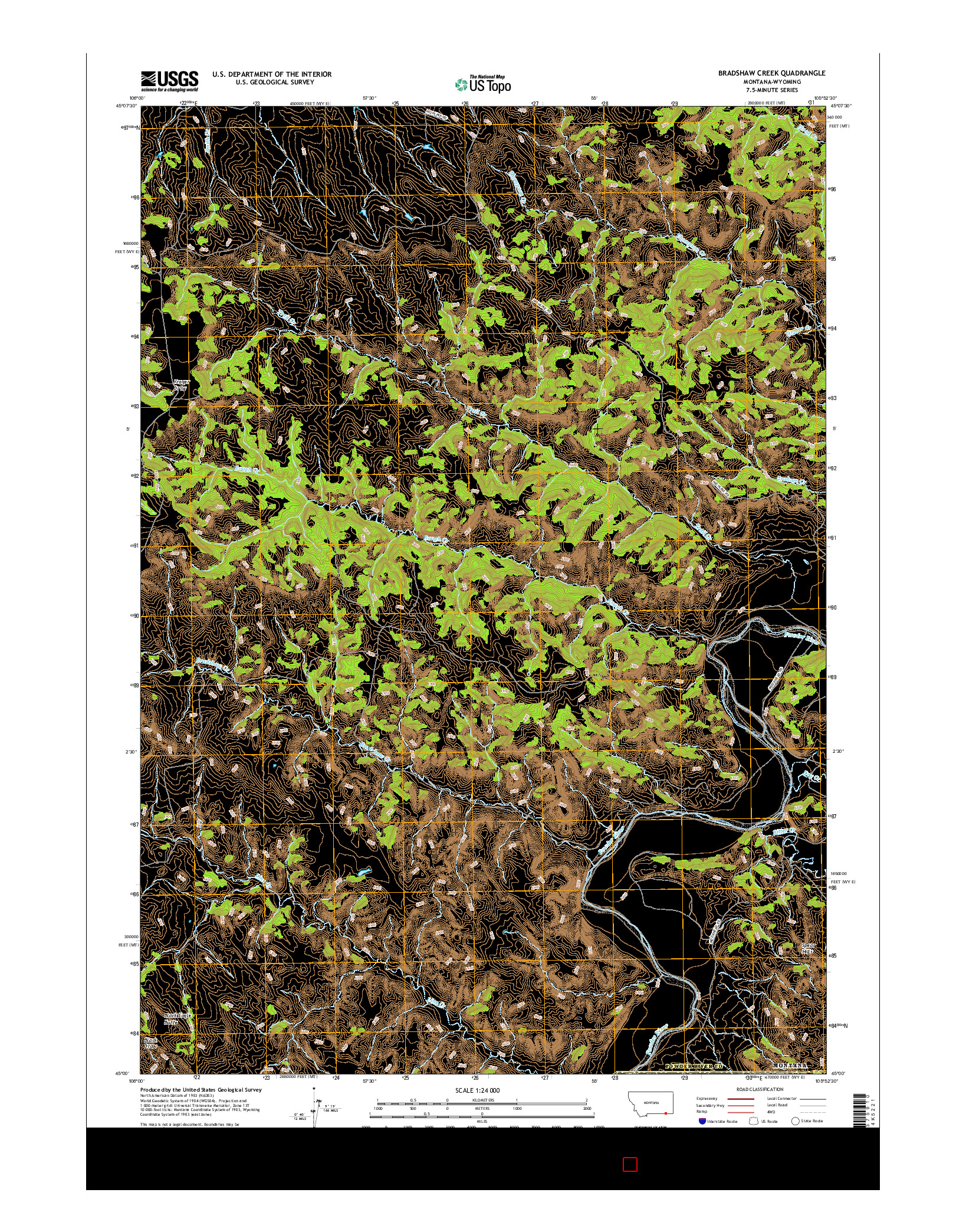 USGS US TOPO 7.5-MINUTE MAP FOR BRADSHAW CREEK, MT-WY 2017