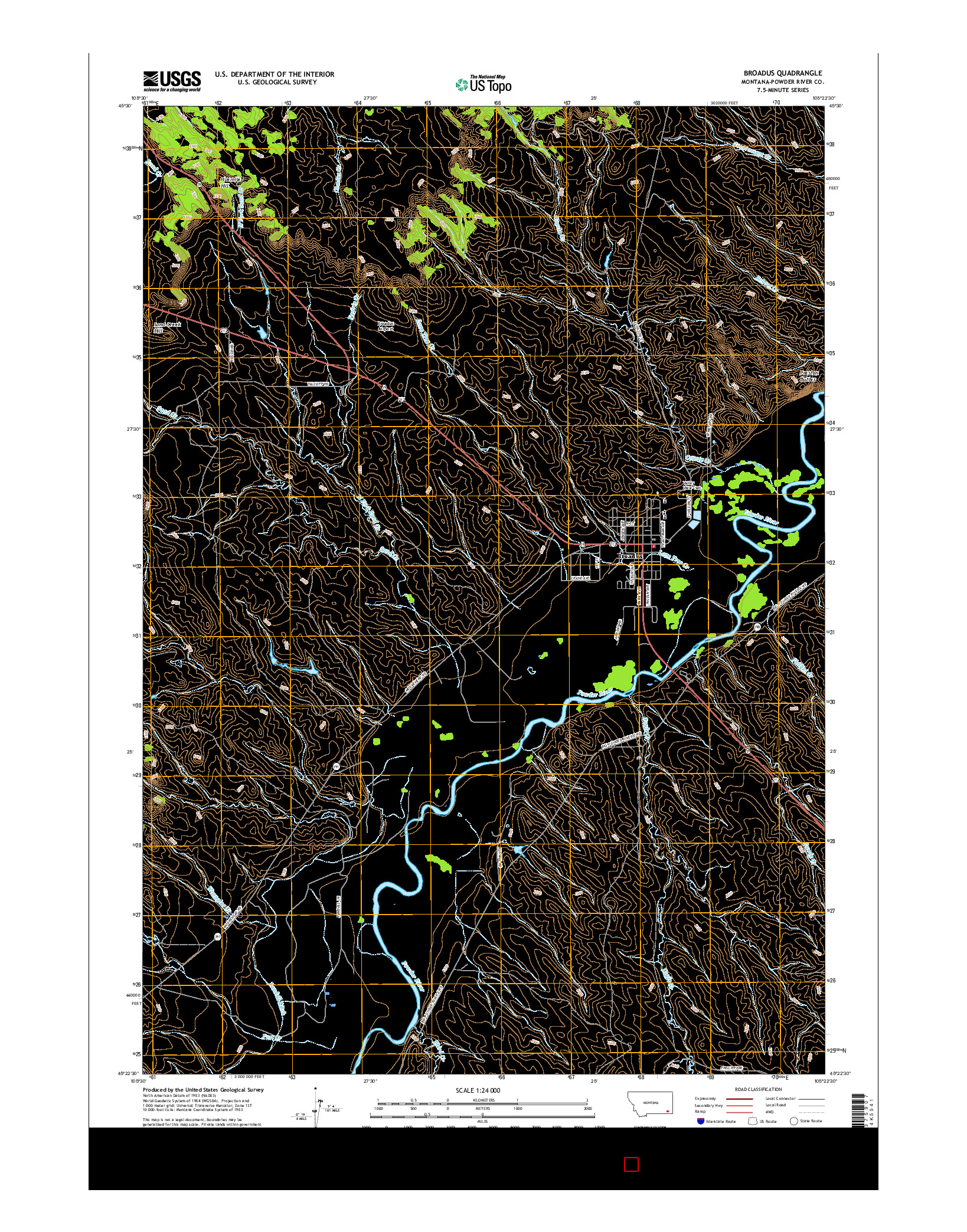 USGS US TOPO 7.5-MINUTE MAP FOR BROADUS, MT 2017
